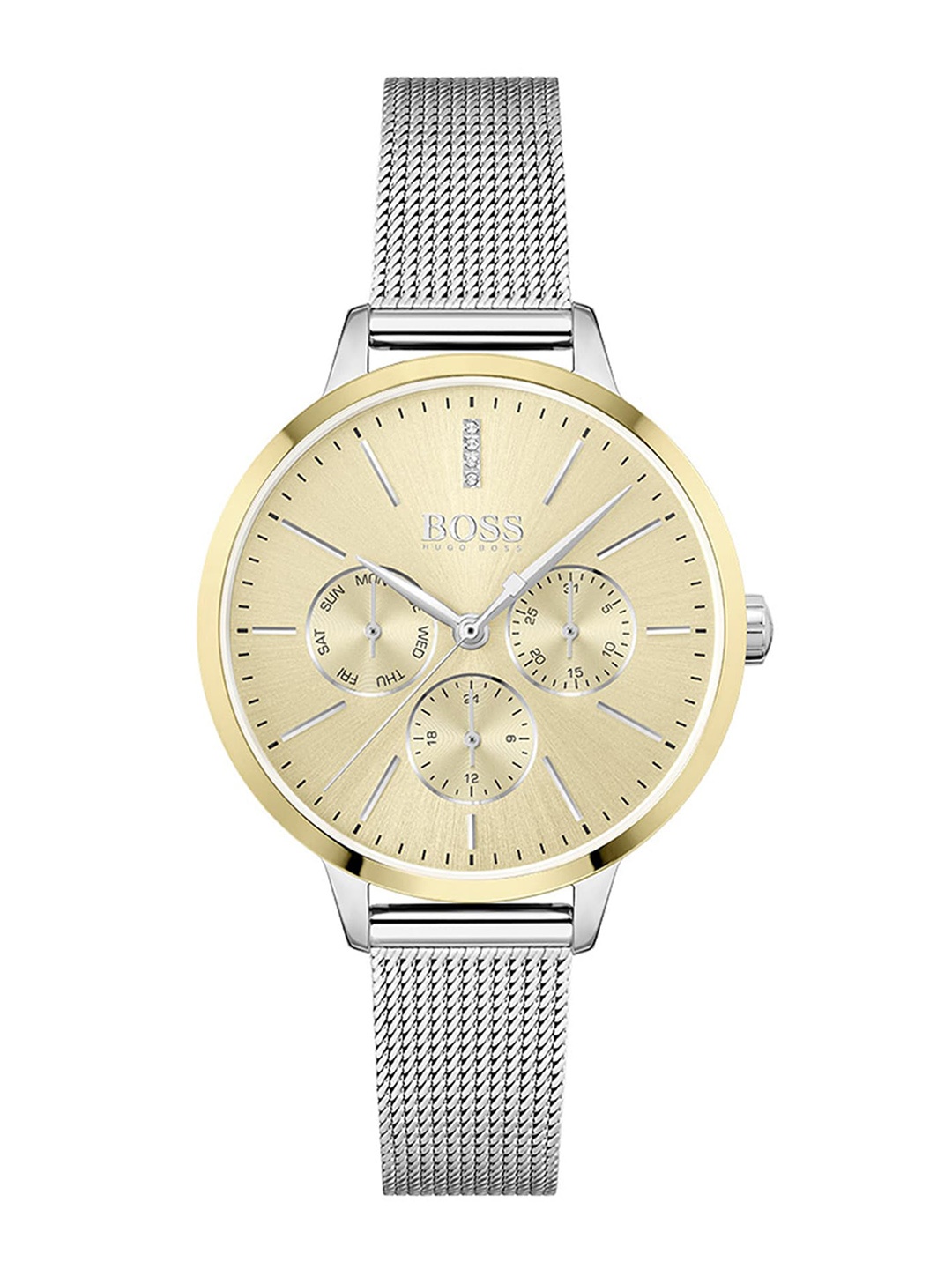 BOSS Women Symphony Brass & Stainless Steel Straps Analogue Multi Function Watch- 1502600, Gold
BOSS Women Symphony Brass & Stainless Steel Straps Analogue Multi Function Watch- 1502600, Gold
