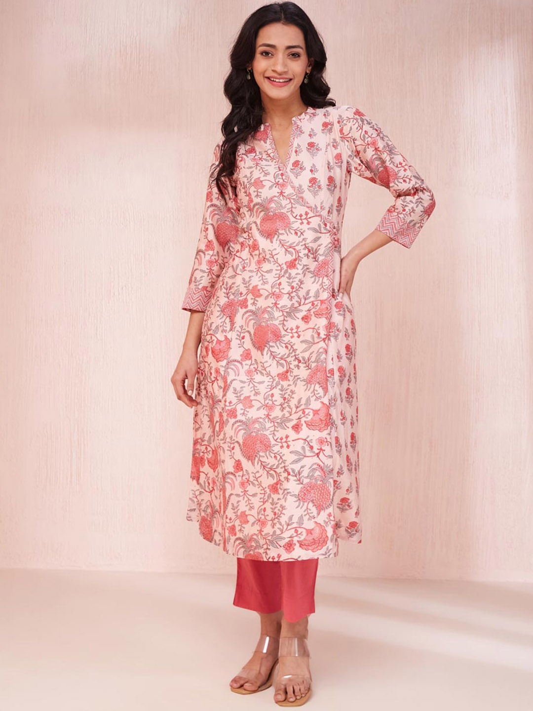 Fabindia Floral Block Printed Mandarin Collar Cotton Silk Angrakha A-Line Kurta, Coral
Fabindia Floral Block Printed Mandarin Collar Cotton Silk Angrakha A-Line Kurta, Coral