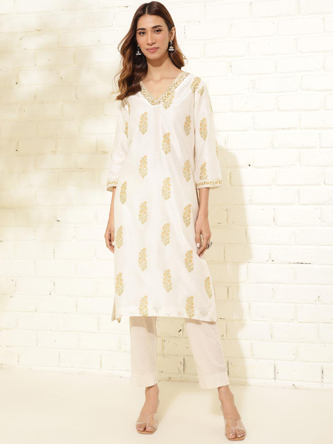 Fabindia Ethnic Motifs Printed Cotton Silk Kurta, Off white
Fabindia Ethnic Motifs Printed Cotton Silk Kurta, Off white