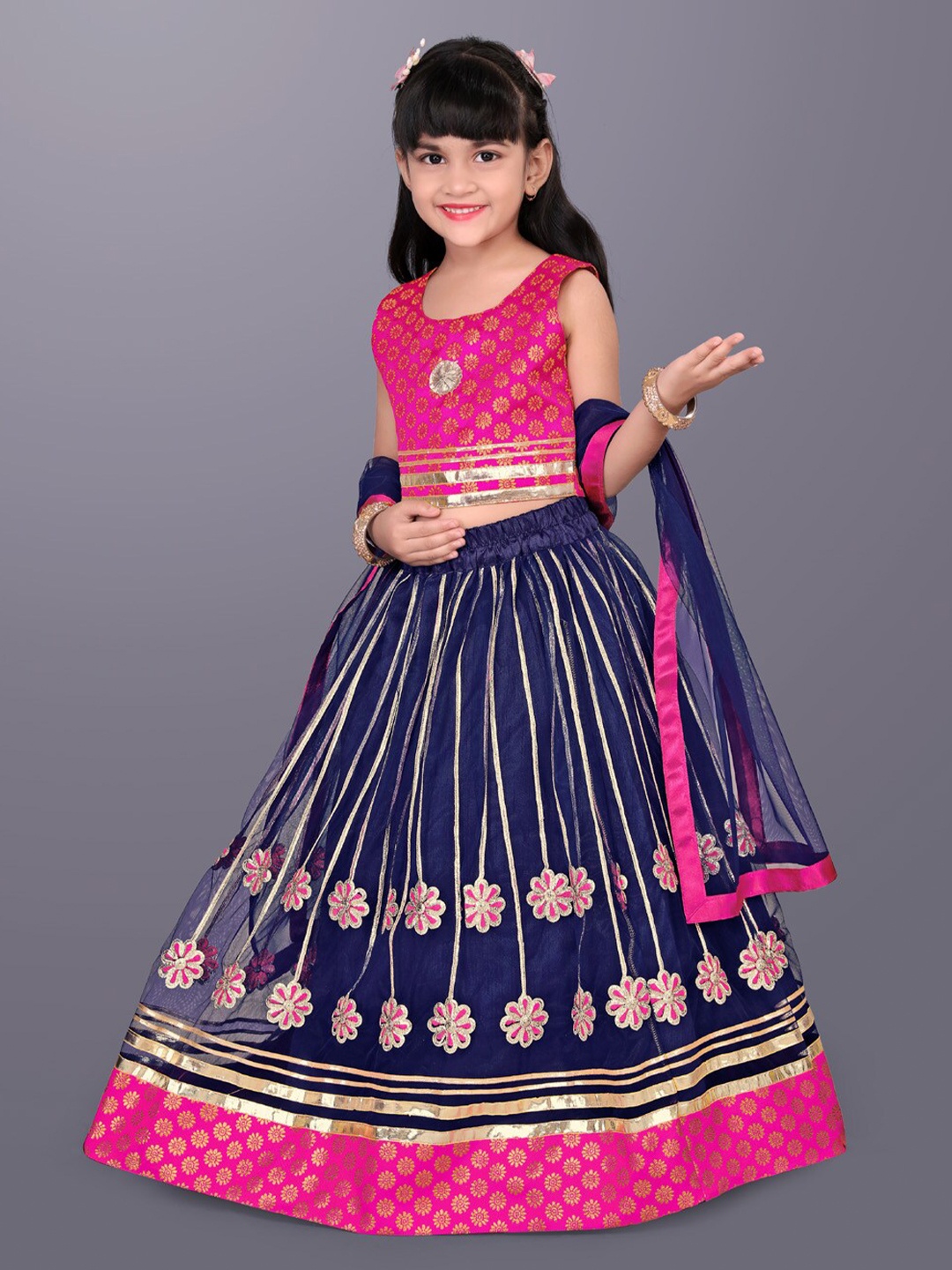 BAESD Girls Woven Design Gotta Patti Net Ready to Wear Lehenga & Choli With Dupatta, Navy blue
BAESD Girls Woven Design Gotta Patti Net Ready to Wear Lehenga & Choli With Dupatta, Navy blue