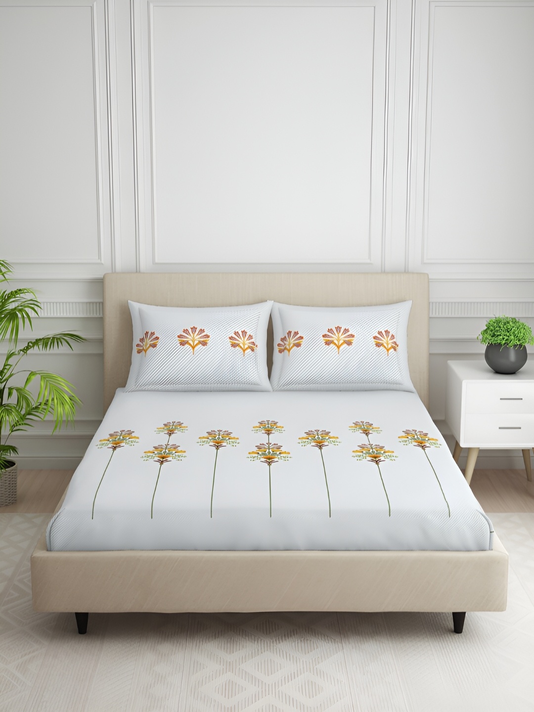 SPACES Phuleri Yellow & White Floral Cotton 144 TC Queen Bedsheet With 2 Pillow Covers
SPACES Phuleri Yellow & White Floral Cotton 144 TC Queen Bedsheet With 2 Pillow Covers