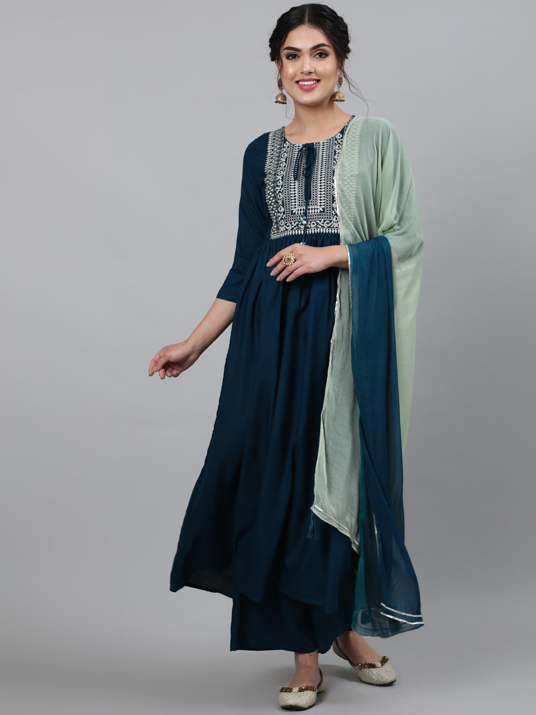 GULMOHAR JAIPUR Floral Embroidered Round Neck Thread Work Kurta with Palazzos & Dupatta, Blue
GULMOHAR JAIPUR Floral Embroidered Round Neck Thread Work Kurta with Palazzos & Dupatta, Blue