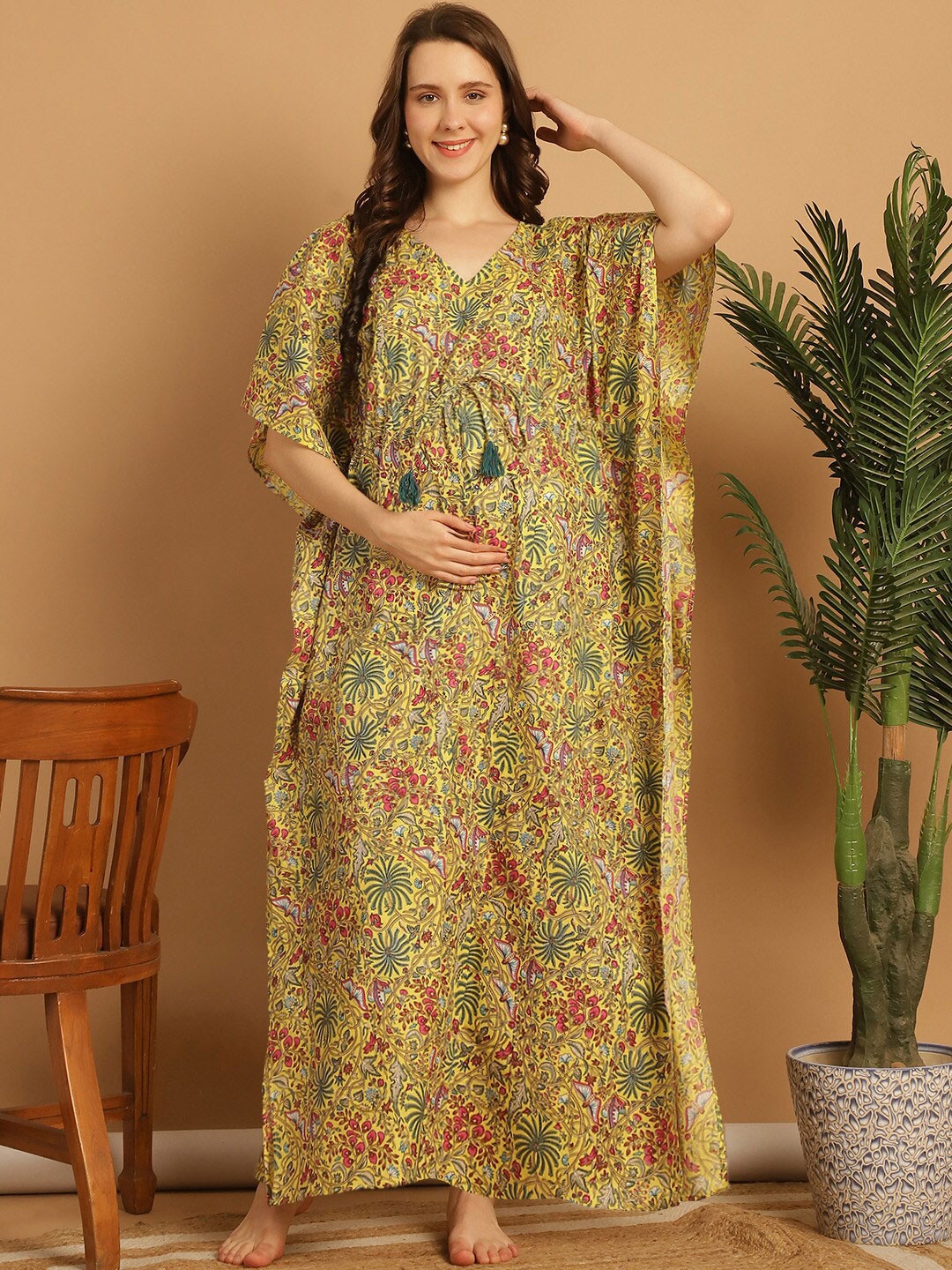Secret Wish Floral Printed V-Neck Pure Cotton Maxi Maternity Kaftan Nightdress, Yellow
Secret Wish Floral Printed V-Neck Pure Cotton Maxi Maternity Kaftan Nightdress, Yellow