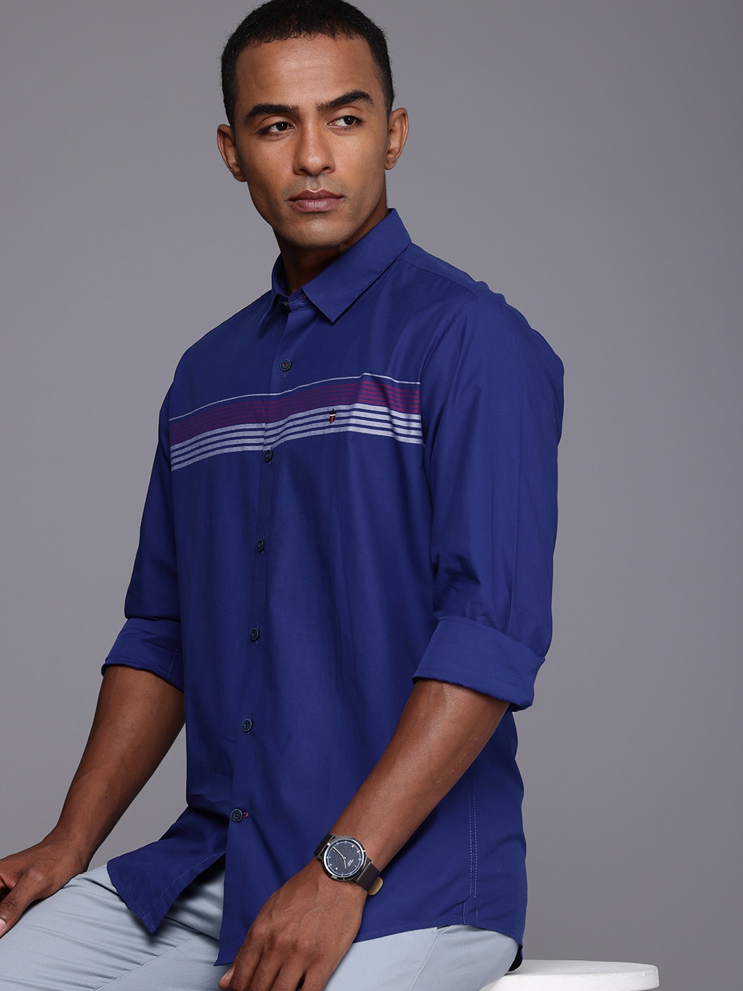 Louis Philippe Sport Pure Cotton Slim Fit Horizontal Stripes Opaque Casual Shirt, Blue
Louis Philippe Sport Pure Cotton Slim Fit Horizontal Stripes Opaque Casual Shirt, Blue