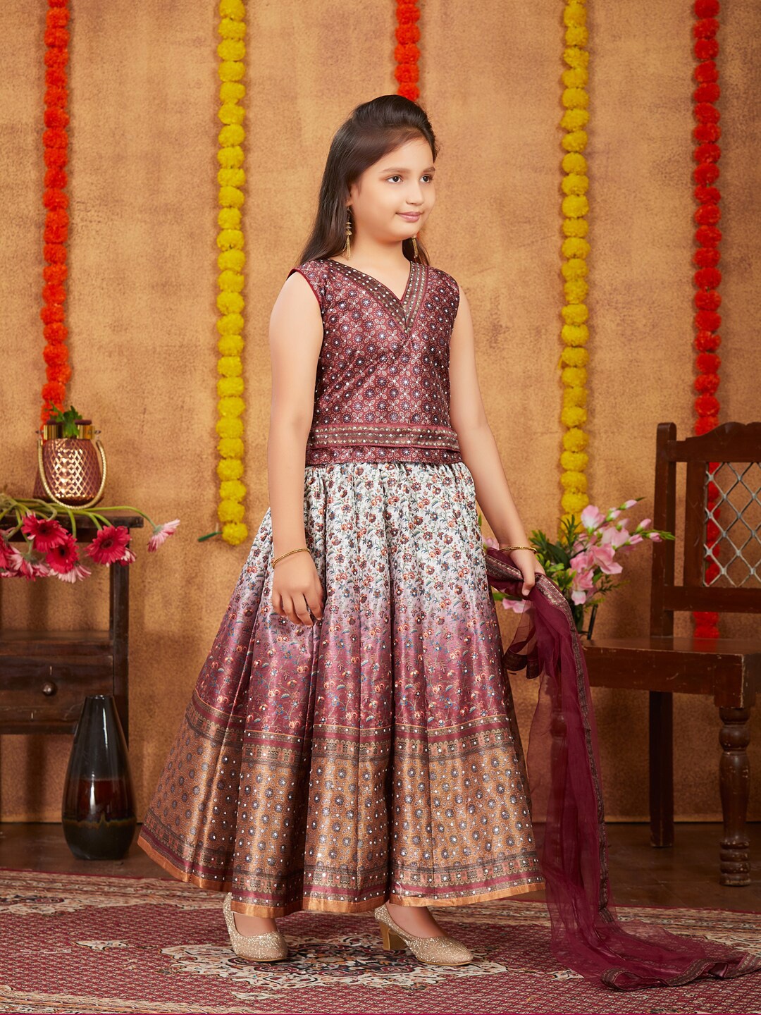 BAESD Girls Printed Ready to Wear Lehenga & Blouse With Dupatta, Maroon
BAESD Girls Printed Ready to Wear Lehenga & Blouse With Dupatta, Maroon