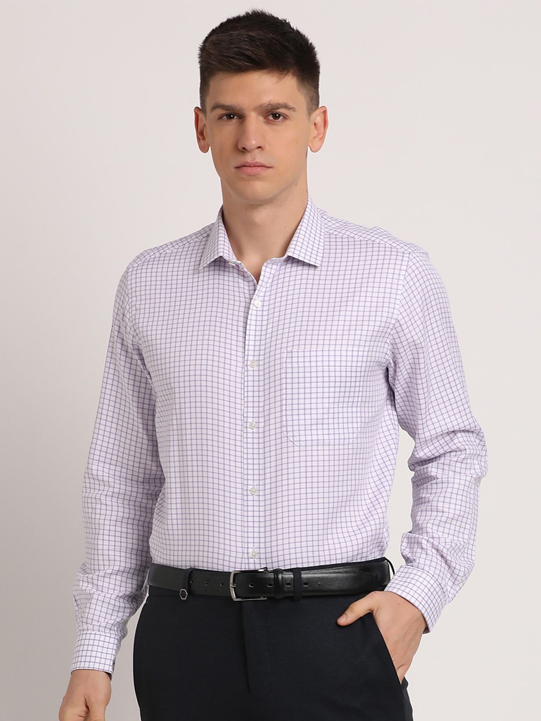 Turtle Spread Collar Long Sleeves Classic Cotton Regular Fit Checked Formal Shirt, Purple
Turtle Spread Collar Long Sleeves Classic Cotton Regular Fit Checked Formal Shirt, Purple
