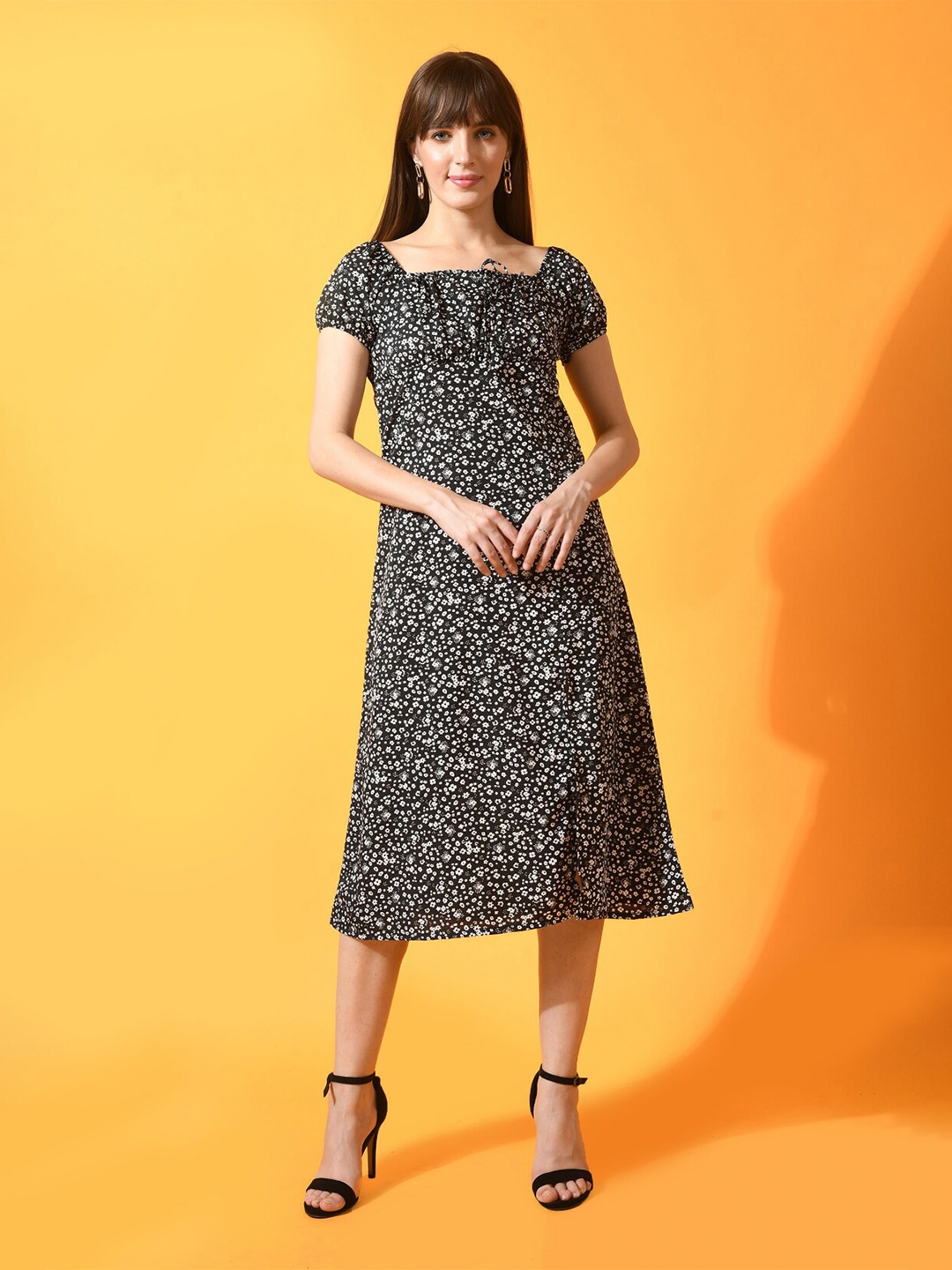 BAESD Floral Print Square Neck Short Puff Sleeves A-Line Midi Dress, Black
BAESD Floral Print Square Neck Short Puff Sleeves A-Line Midi Dress, Black