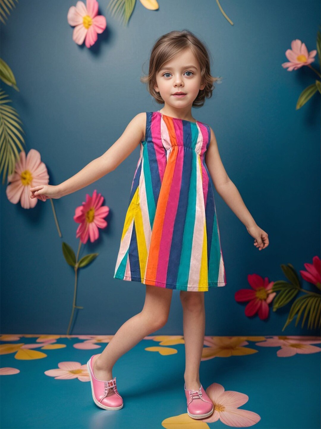 A.T.U.N. Girls Print A-Line Sleeveless Party Dress, Pink
