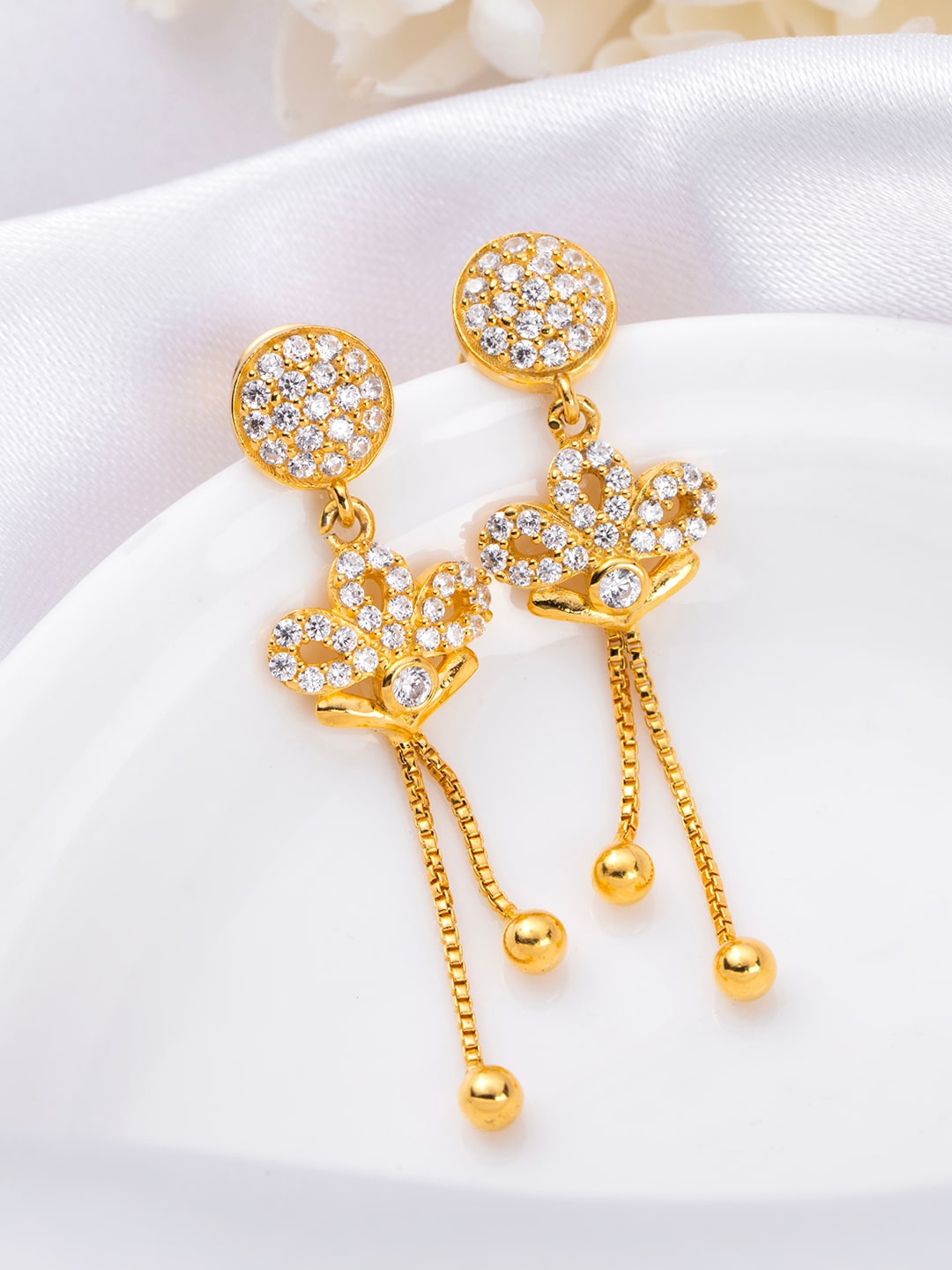 Zavya Gold-Plated 925 Pure Sterling Silver Cubic Zirconia Studded Drop Earrings
Zavya Gold-Plated 925 Pure Sterling Silver Cubic Zirconia Studded Drop Earrings