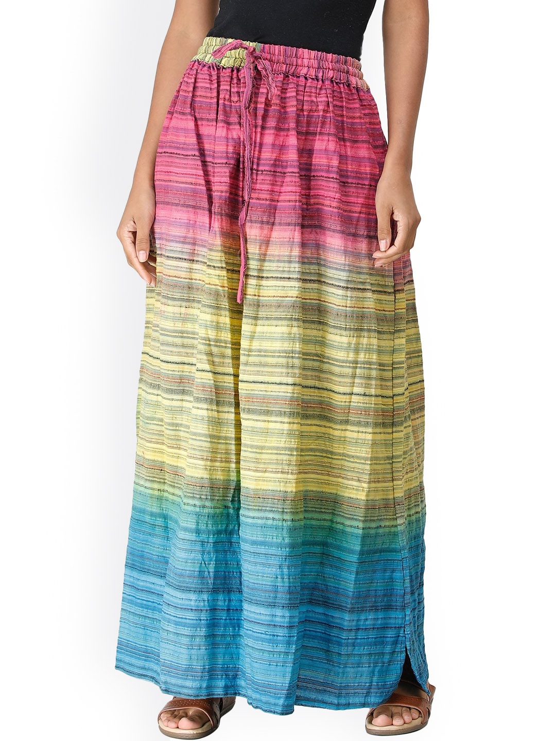 Exotic India Pure Cotton Long Summer Skirt with Stripes Woven in Multi-Color Thread, Pink
Exotic India Pure Cotton Long Summer Skirt with Stripes Woven in Multi-Color Thread, Pink