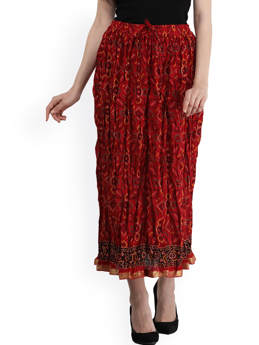 Exotic India Rococco Red Pure Cotton Bandhani Print Elastic Long Skirt with Gota Border
Exotic India Rococco Red Pure Cotton Bandhani Print Elastic Long Skirt with Gota Border