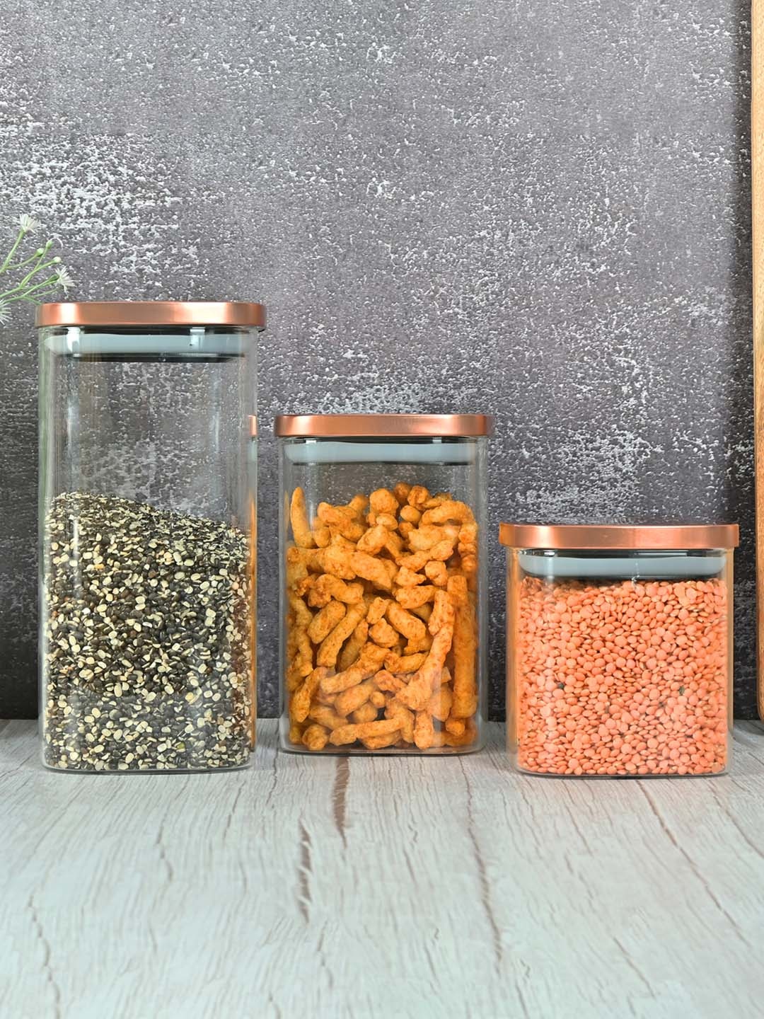Femora Transparent and CopperToned 2 Pcs Storage Jar with Airtight Steel Lid 1.1 L Each
Femora Transparent and CopperToned 2 Pcs Storage Jar with Airtight Steel Lid 1.1 L Each