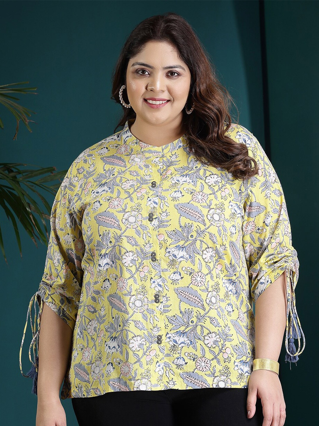 Little More By Stylum Plus Size Floral Printed Mandarin Collar Pure Cotton Top, Yellow
Little More By Stylum Plus Size Floral Printed Mandarin Collar Pure Cotton Top, Yellow