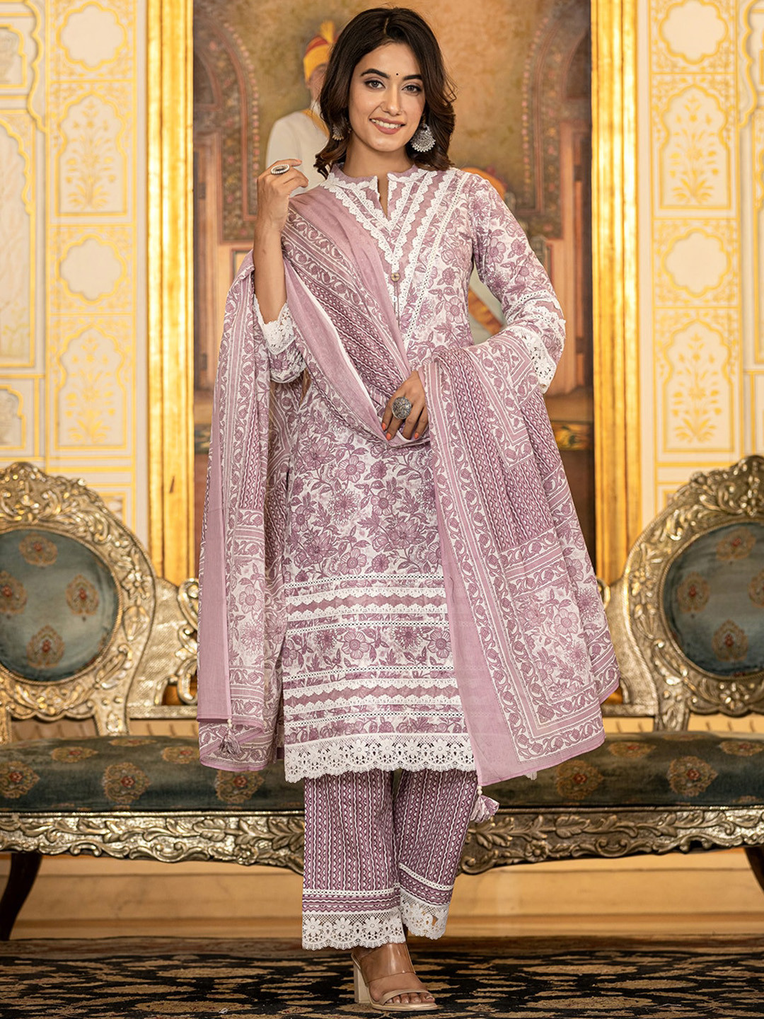 Yufta Purple Printed Gotta Patti Pure Cotton Pakistani Style Kurta With Trousers & Dupatta
Yufta Purple Printed Gotta Patti Pure Cotton Pakistani Style Kurta With Trousers & Dupatta