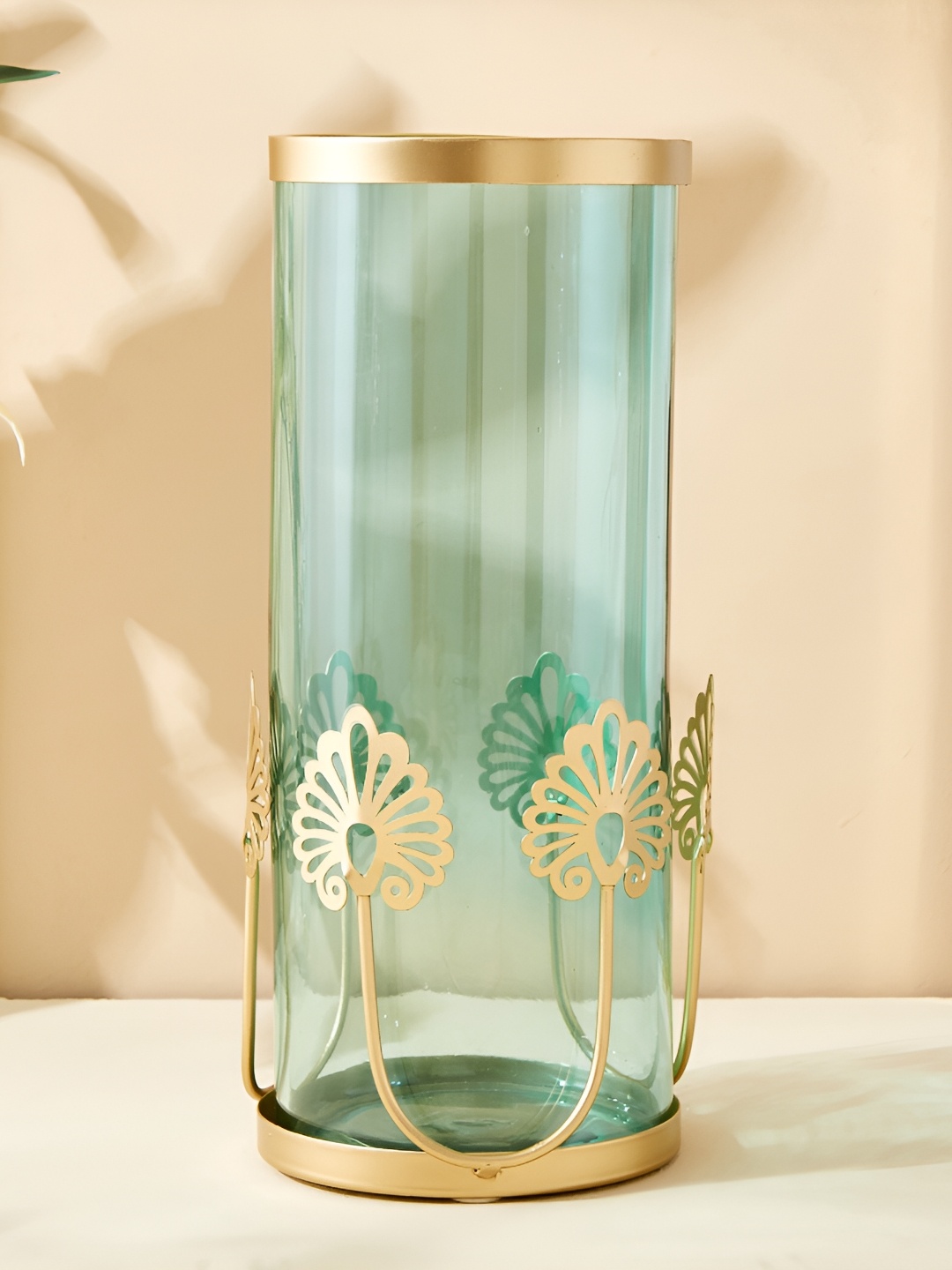 

Home Centre Rylee Blue Ignus Glass Vase, Gold