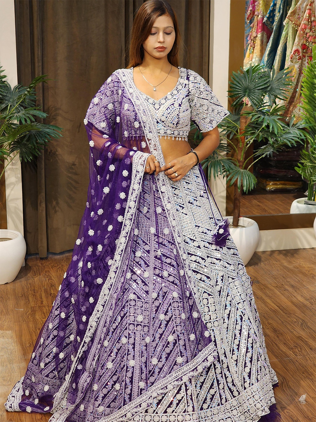 Durga clothing Embellished Beads & Stones Ready to Wear Lehenga & Blouse With Dupatta, Purple
Durga clothing Embellished Beads & Stones Ready to Wear Lehenga & Blouse With Dupatta, Purple
