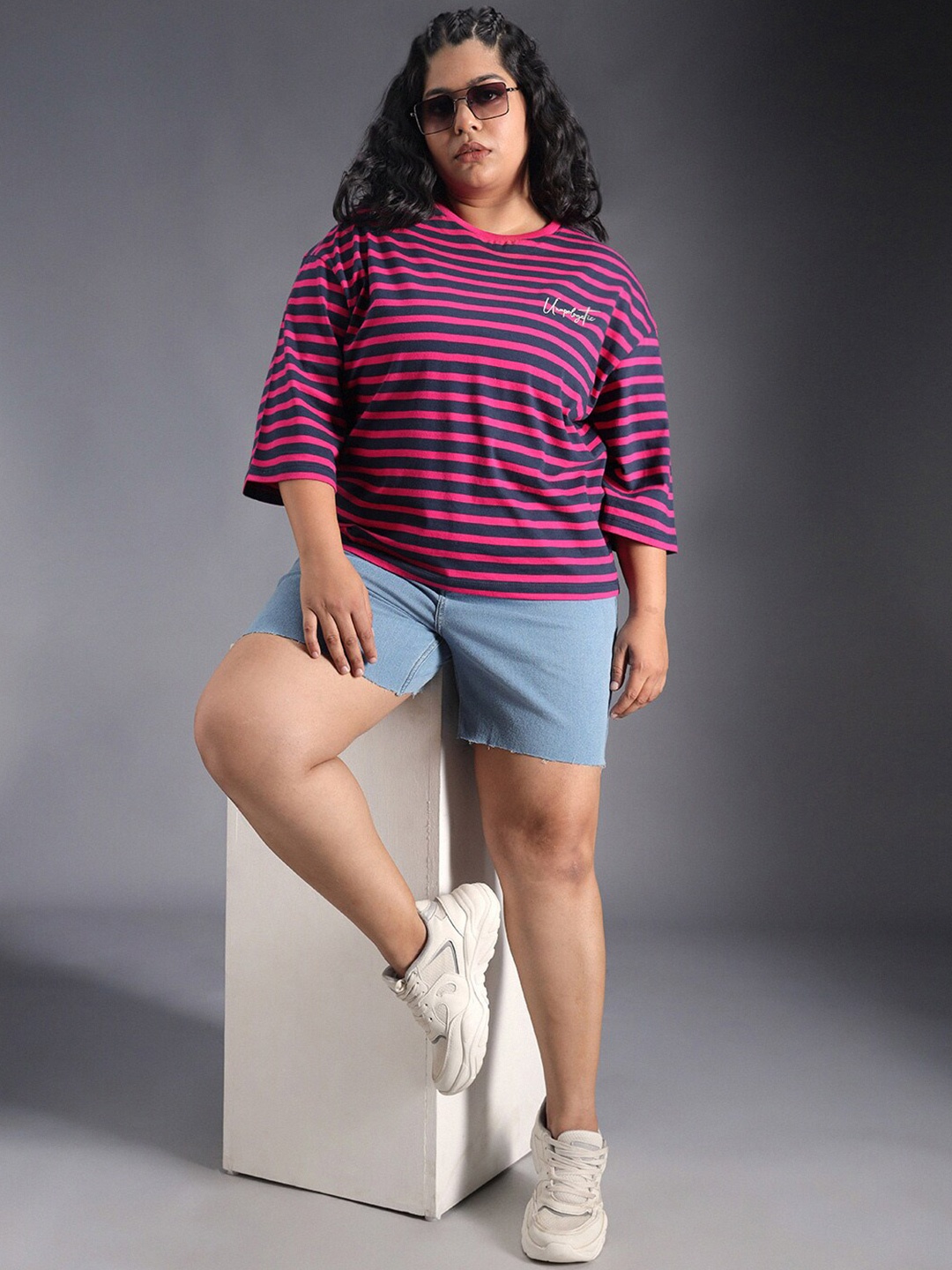 Freeform by High Star Plus Size Striped Drop-Shoulder Sleeves Oversized Casual T-Shirt, Pink
Freeform by High Star Plus Size Striped Drop-Shoulder Sleeves Oversized Casual T-Shirt, Pink