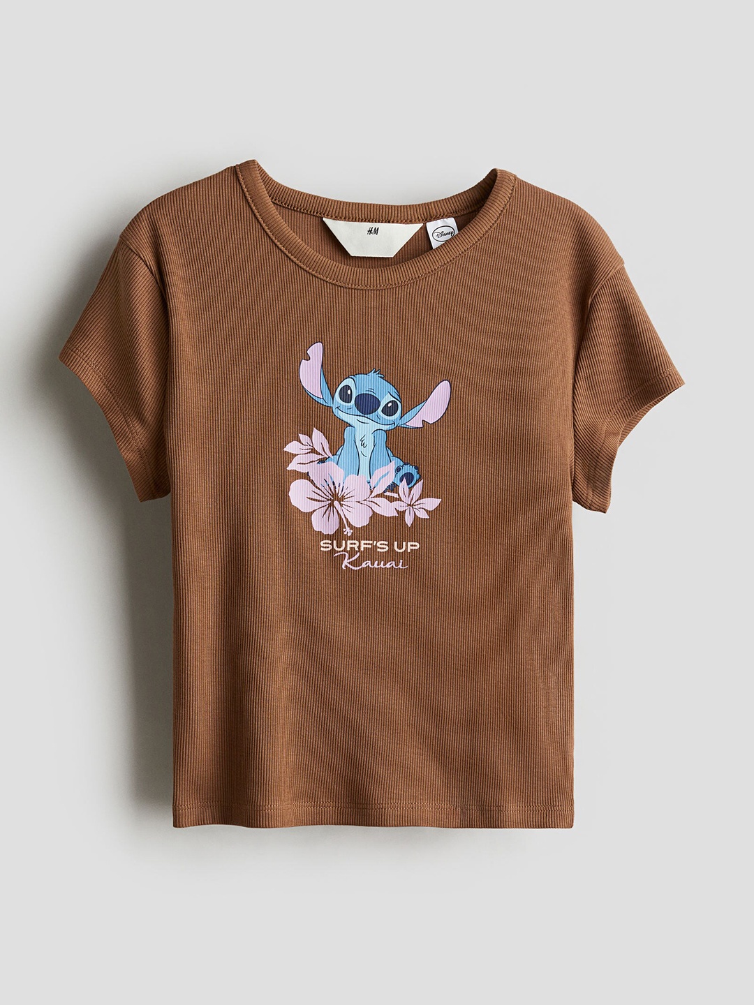 H&M Girls Ribbed T-shirt, Brown