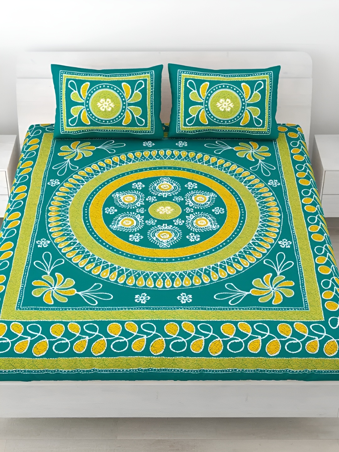 LIVING ROOTS Double Queen Size Jaipur Block Print Cotton Double Bedsheet & 2 Pillow Covers, Green
LIVING ROOTS Double Queen Size Jaipur Block Print Cotton Double Bedsheet & 2 Pillow Covers, Green
