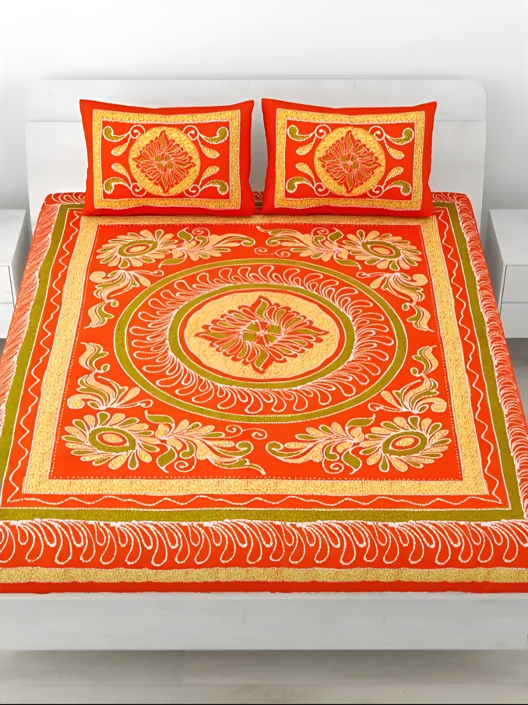 LIVING ROOTS Double Queen Size Jaipur Block Print Cotton Double Bedsheet & 2 Pillow Covers, Orange
LIVING ROOTS Double Queen Size Jaipur Block Print Cotton Double Bedsheet & 2 Pillow Covers, Orange