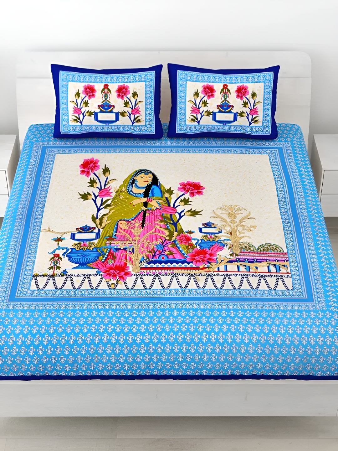 LIVING ROOTS Double Queen Size Jaipur Block Print Cotton Double Bedsheet & 2 Pillow Covers, Blue
LIVING ROOTS Double Queen Size Jaipur Block Print Cotton Double Bedsheet & 2 Pillow Covers, Blue