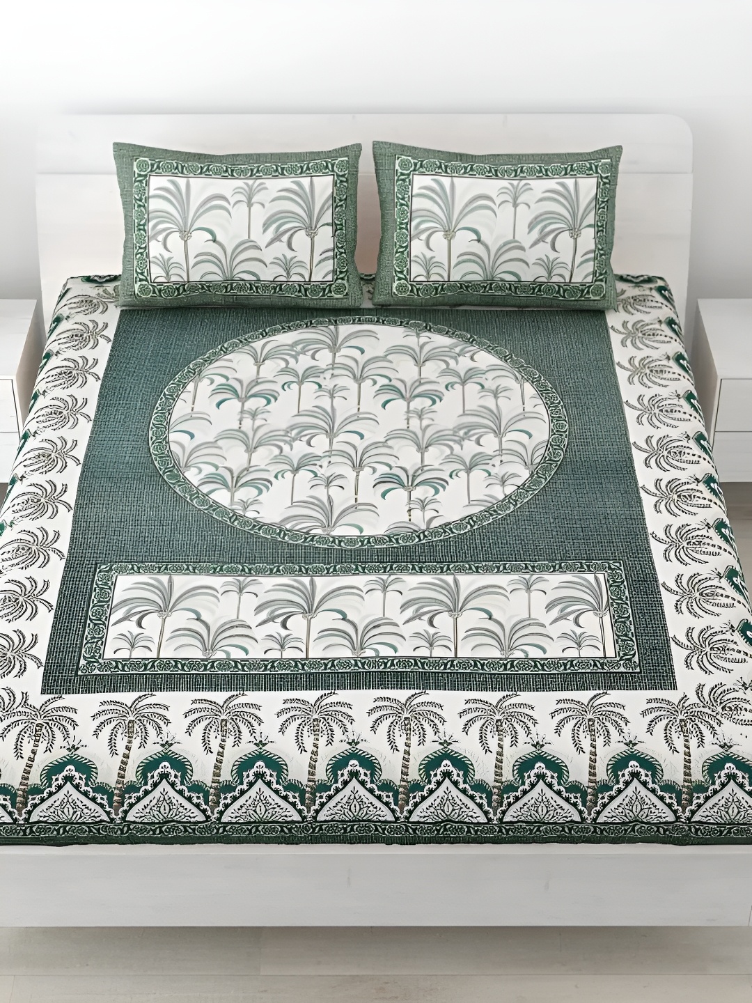 LIVING ROOTS Double Queen Size Jaipur Block Print Cotton Double Bedsheet & 2 Pillow Covers, Green
LIVING ROOTS Double Queen Size Jaipur Block Print Cotton Double Bedsheet & 2 Pillow Covers, Green