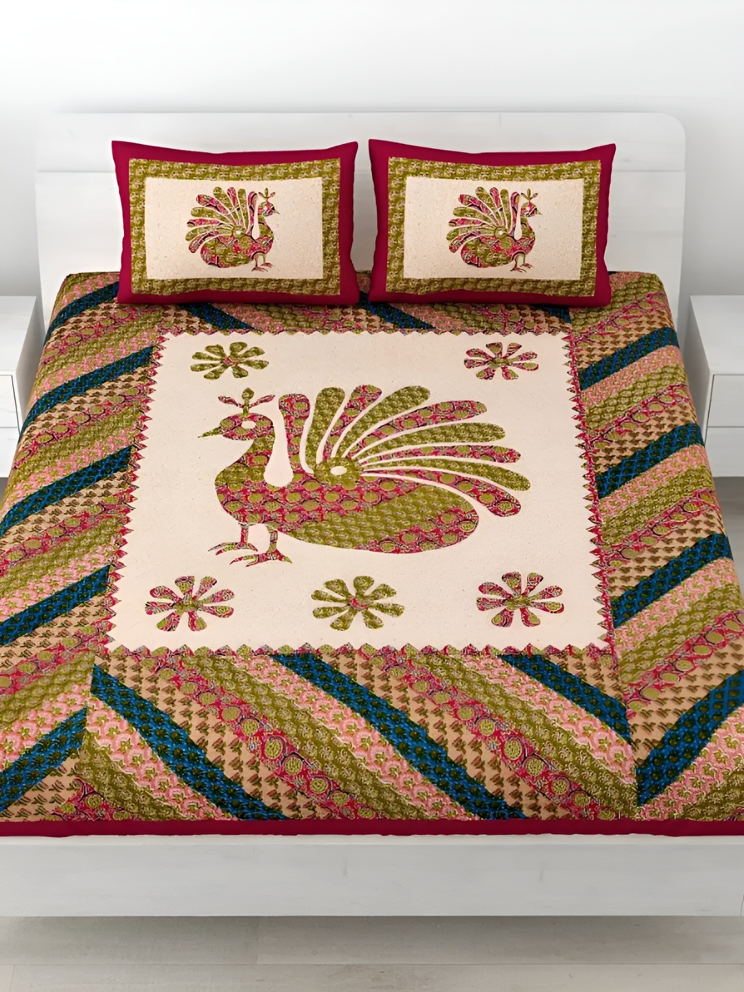 LIVING ROOTS Double Queen Size Jaipur Block Print Cotton Double Bedsheet & 2 Pillow Covers, Green
LIVING ROOTS Double Queen Size Jaipur Block Print Cotton Double Bedsheet & 2 Pillow Covers, Green