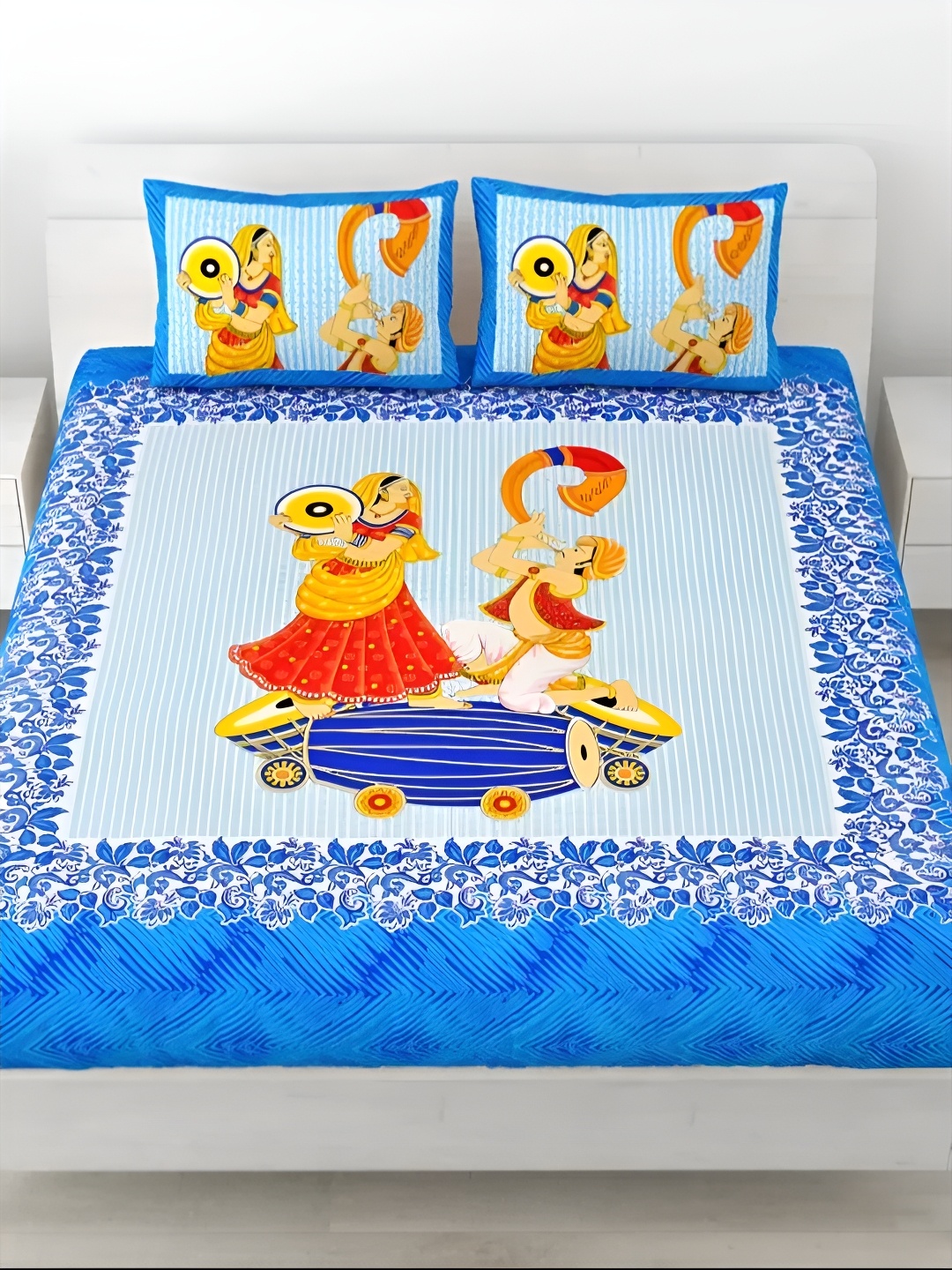 LIVING ROOTS Double Queen Size Jaipur Block Print Cotton Double Bedsheet & 2 Pillow Covers, Blue
LIVING ROOTS Double Queen Size Jaipur Block Print Cotton Double Bedsheet & 2 Pillow Covers, Blue