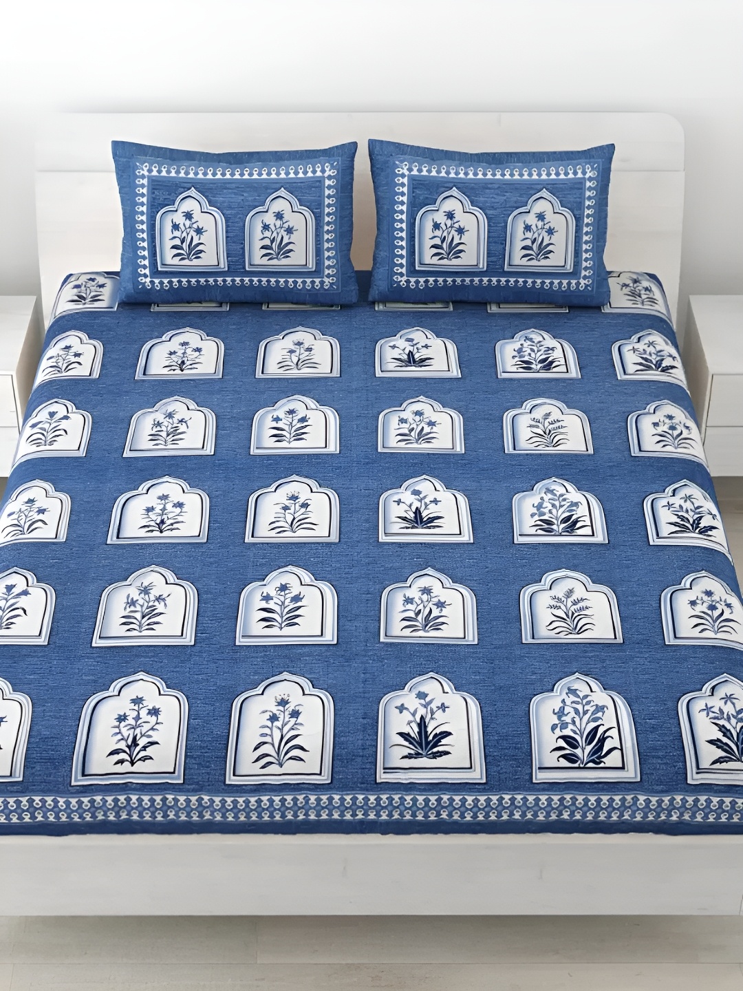 LIVING ROOTS Double Queen Size Jaipur Block Print Cotton Double Bedsheet & 2 Pillow Covers, Blue
LIVING ROOTS Double Queen Size Jaipur Block Print Cotton Double Bedsheet & 2 Pillow Covers, Blue