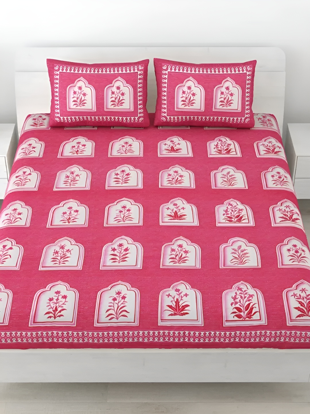 LIVING ROOTS Double Queen Size Jaipur Block Print Cotton Double Bedsheet & 2 Pillow Covers, Pink
LIVING ROOTS Double Queen Size Jaipur Block Print Cotton Double Bedsheet & 2 Pillow Covers, Pink