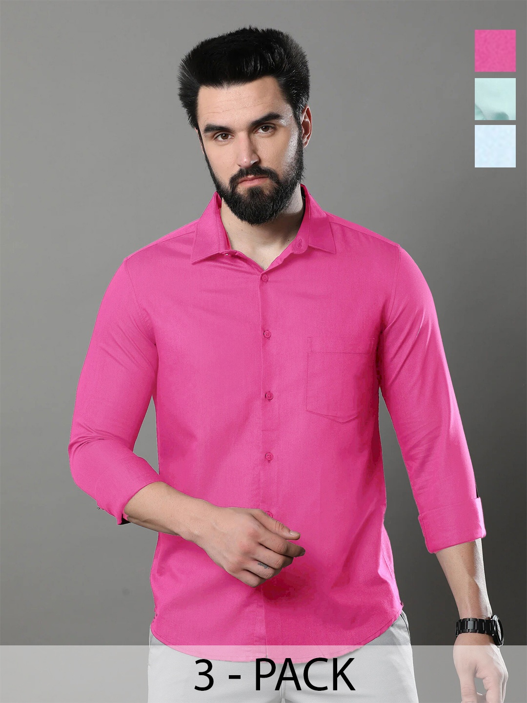 Ethnic basket Pack Of 3 Standard Spread Collar Opaque Pure Cotton Casual Shirts, Pink
Ethnic basket Pack Of 3 Standard Spread Collar Opaque Pure Cotton Casual Shirts, Pink