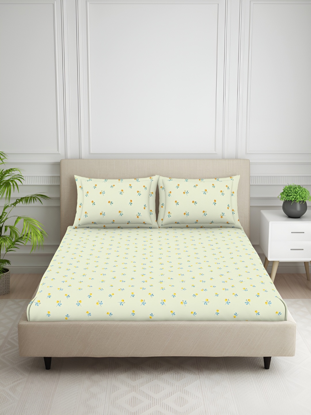 SPACES Cream & Yellow Floral Printed Cotton 144 TC Queen Bedsheet With 2 Pillow Covers
SPACES Cream & Yellow Floral Printed Cotton 144 TC Queen Bedsheet With 2 Pillow Covers