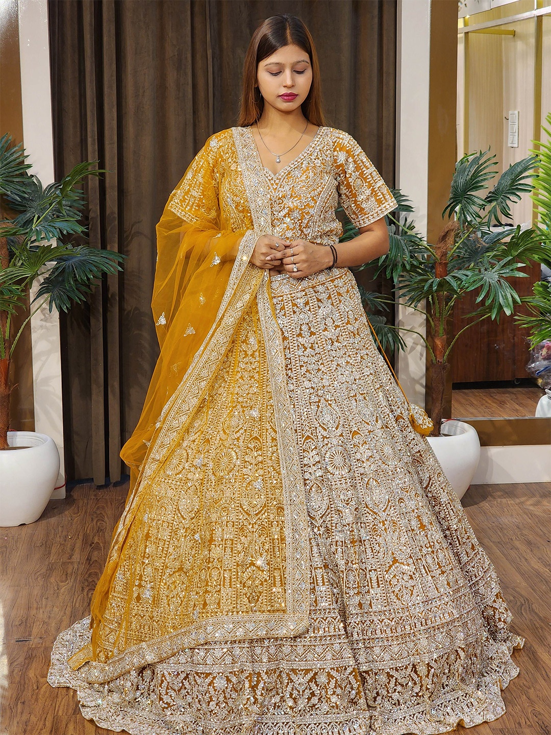 Durga clothing Embroidered Thread Work Ready to Wear Lehenga & Blouse With Dupatta, Mustard
Durga clothing Embroidered Thread Work Ready to Wear Lehenga & Blouse With Dupatta, Mustard