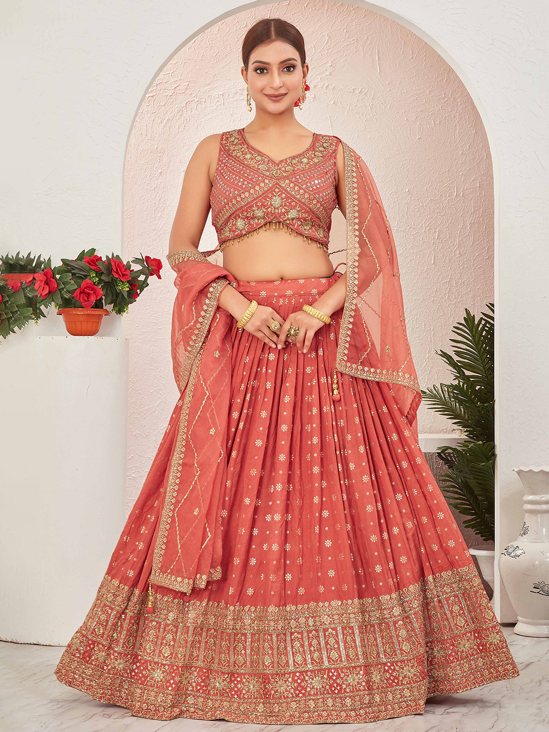 CHANSI Embroidered Ready To Wear Lehenga & Blouse With Dupatta, Rust
CHANSI Embroidered Ready To Wear Lehenga & Blouse With Dupatta, Rust