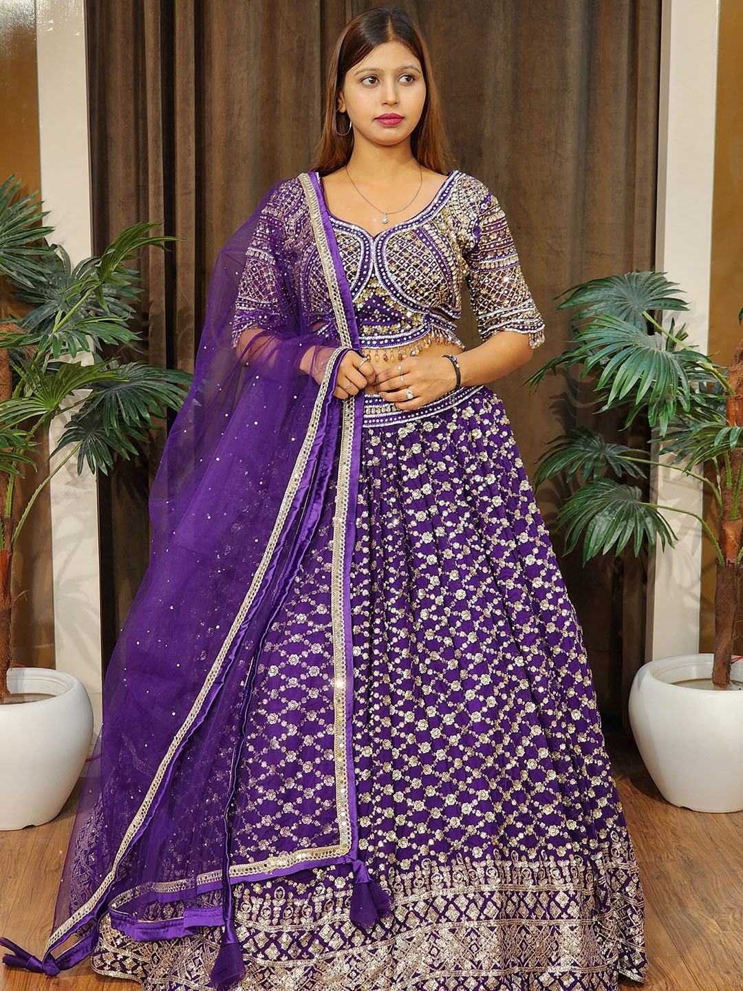 Durga clothing Embroidered Mirror Work Ready to Wear Lehenga & Blouse With Dupatta, Purple
Durga clothing Embroidered Mirror Work Ready to Wear Lehenga & Blouse With Dupatta, Purple