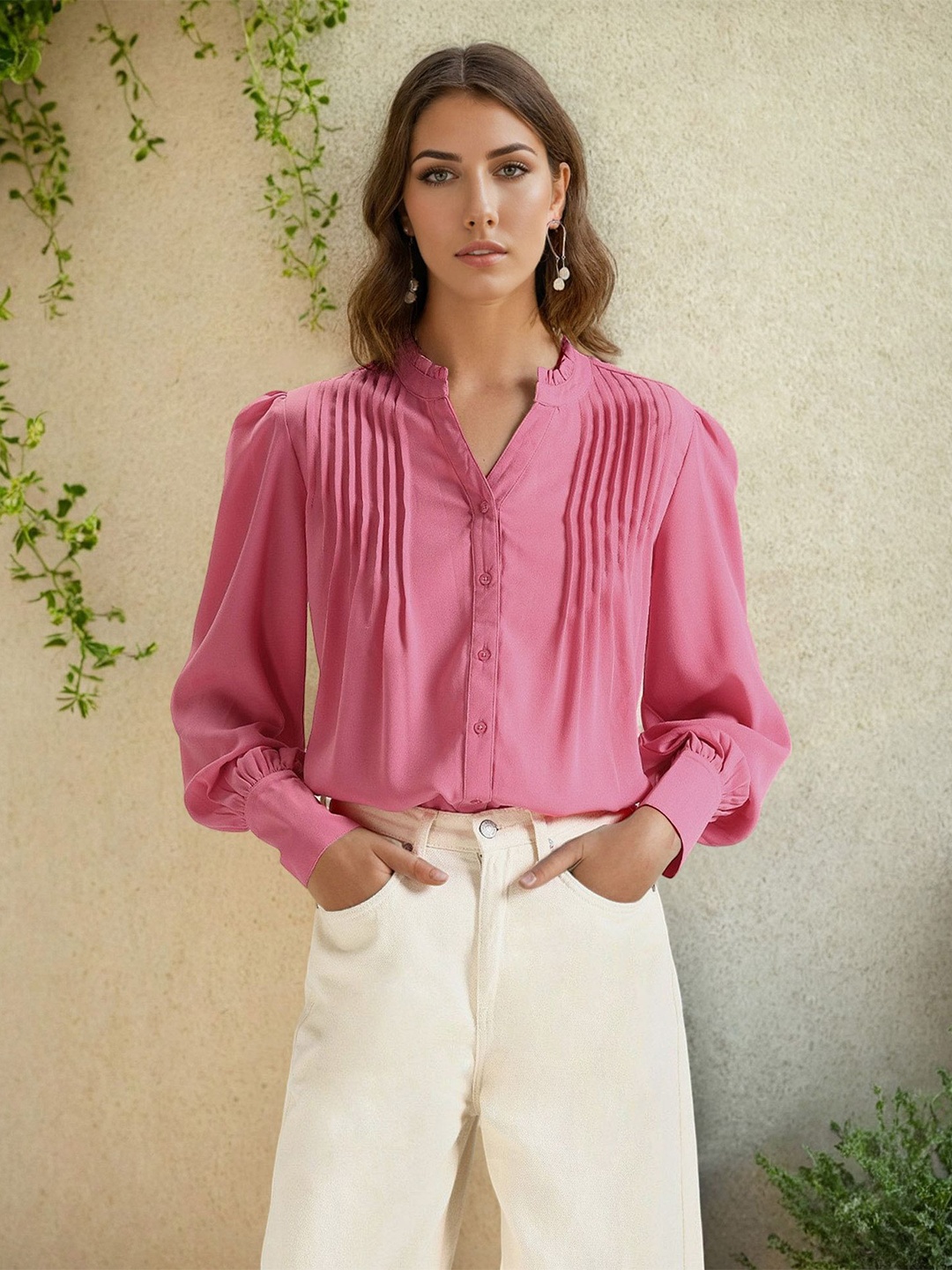 U.S. Polo Assn. Women Mandarin Collar Cuffed Sleeves Front Pleated Shirt Style Top, Pink
U.S. Polo Assn. Women Mandarin Collar Cuffed Sleeves Front Pleated Shirt Style Top, Pink