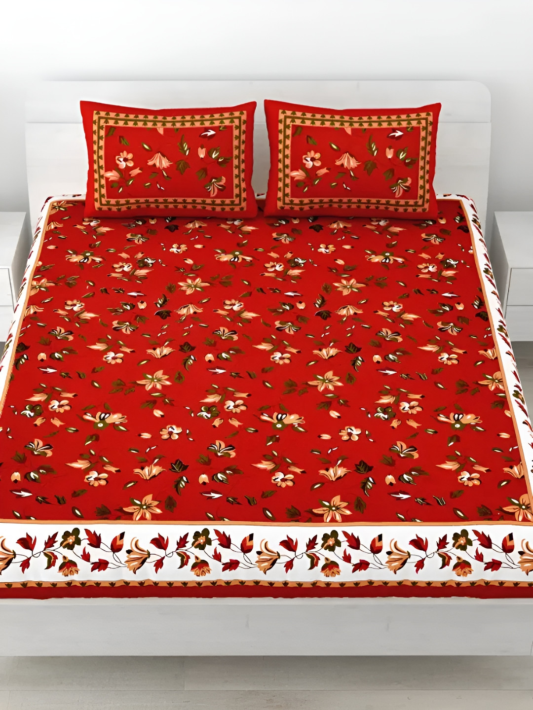 LIVING ROOTS Red & Green Floral 144 TC Pure Cotton Queen Bedsheet with 2 Pillow Covers
LIVING ROOTS Red & Green Floral 144 TC Pure Cotton Queen Bedsheet with 2 Pillow Covers