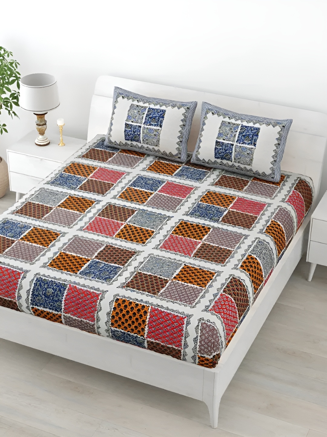 LIVING ROOTS Double Queen Size Jaipur Block Print Cotton Double Bedsheet & 2 Pillow Covers, Blue
LIVING ROOTS Double Queen Size Jaipur Block Print Cotton Double Bedsheet & 2 Pillow Covers, Blue