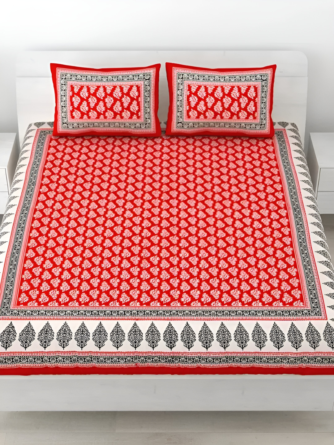 LIVING ROOTS Double Queen Size Jaipur Block Print Cotton Double Bedsheet & 2 Pillow Covers, Red
LIVING ROOTS Double Queen Size Jaipur Block Print Cotton Double Bedsheet & 2 Pillow Covers, Red