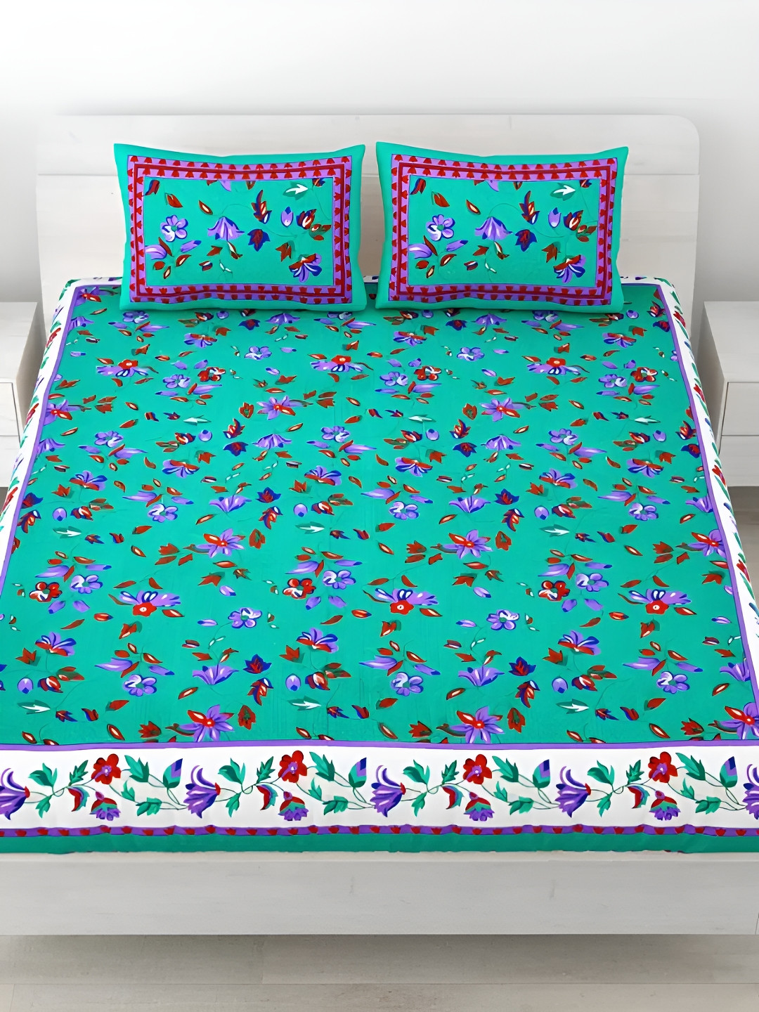 LIVING ROOTS Double Queen Size Jaipur Block Print Cotton Double Bedsheet & 2 Pillow Covers, Green
LIVING ROOTS Double Queen Size Jaipur Block Print Cotton Double Bedsheet & 2 Pillow Covers, Green