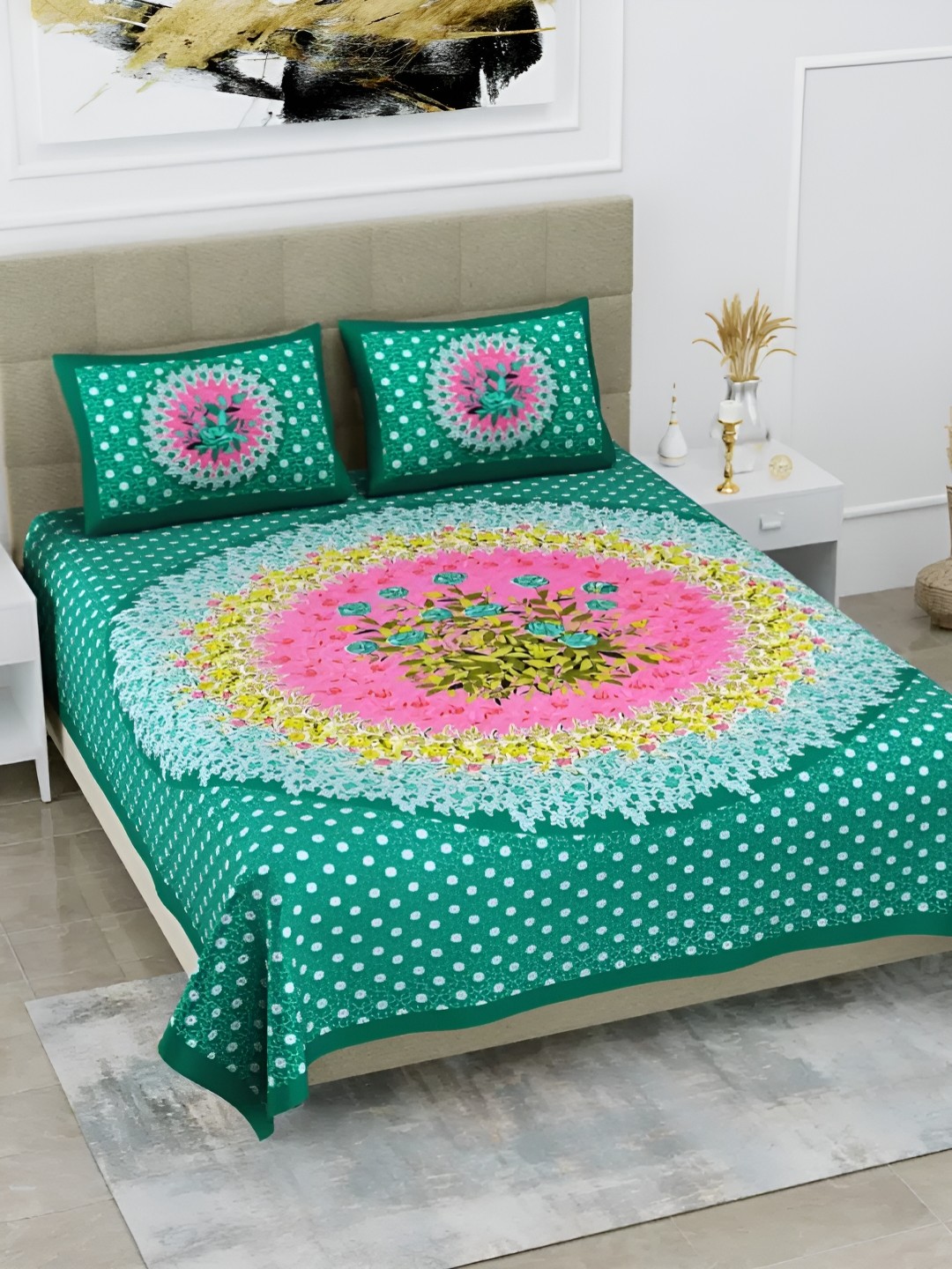 LIVING ROOTS Green & Pink Floral 144 TC Pure Cotton Queen Bedsheet with 2 Pillow Covers
LIVING ROOTS Green & Pink Floral 144 TC Pure Cotton Queen Bedsheet with 2 Pillow Covers