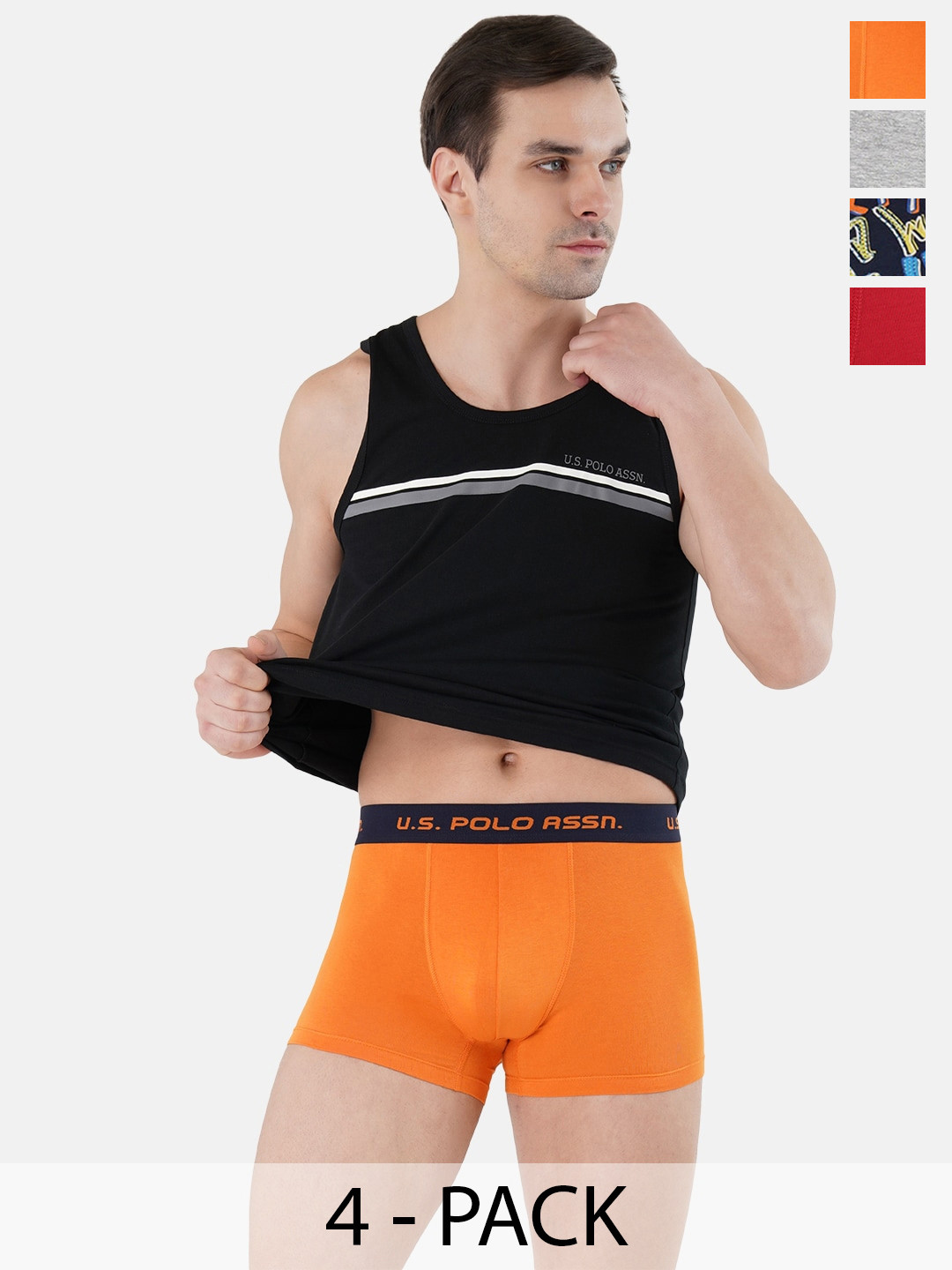 U.S. Polo Assn. Pack Of 4 Mid Rise Trunks, Orange 
U.S. Polo Assn. Pack Of 4 Mid Rise Trunks, Orange