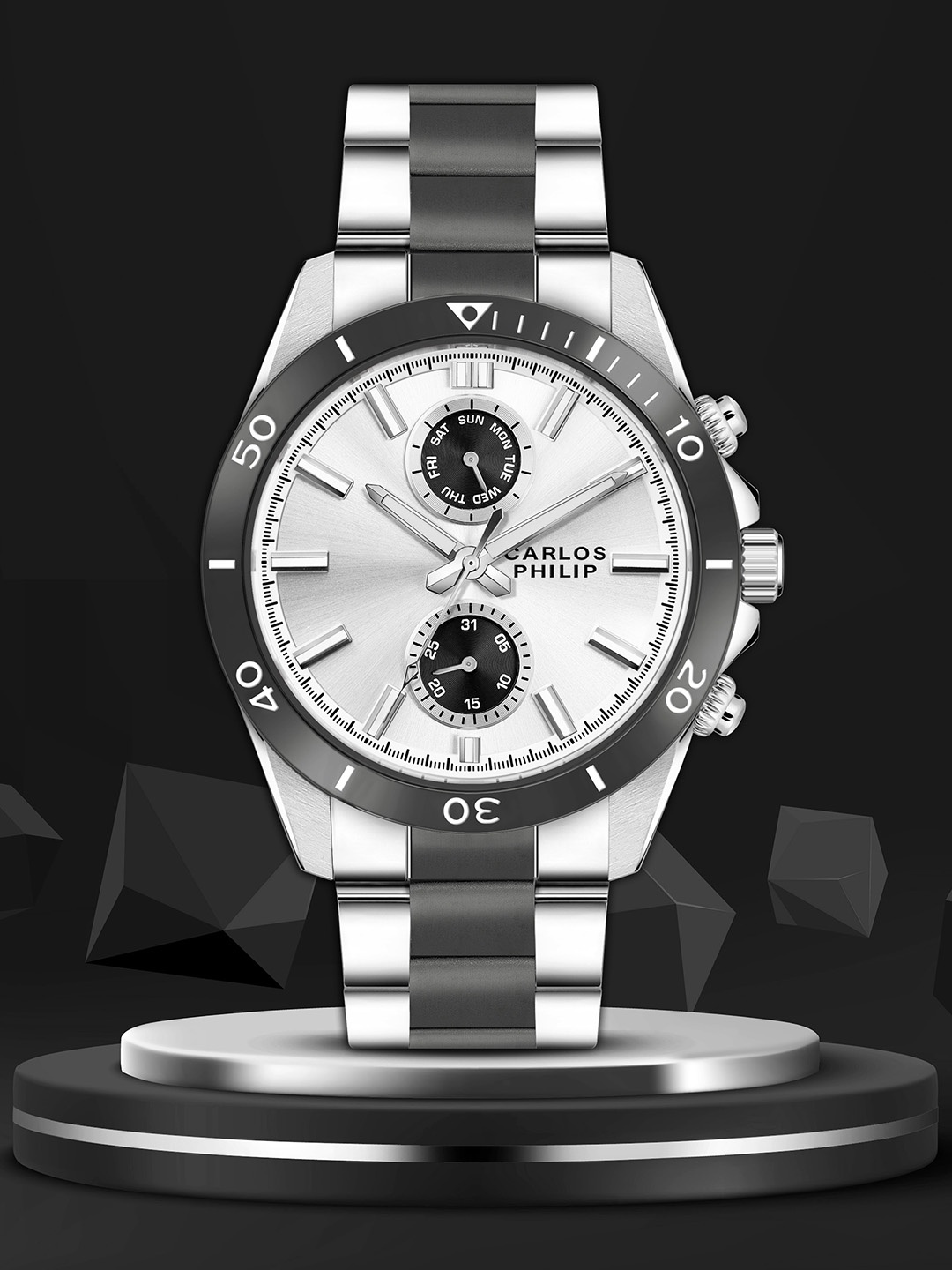 CARLOS PHILIP Men Stainless Steel Bracelet Style Analogue Watch Apex Series S03715-1, Silver
CARLOS PHILIP Men Stainless Steel Bracelet Style Analogue Watch Apex Series S03715-1, Silver