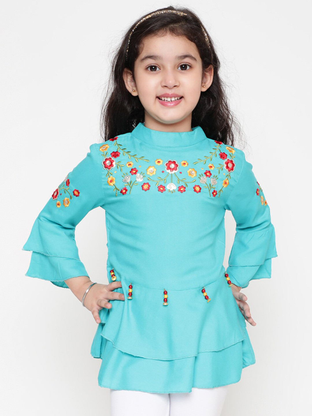 BAESD Girls Floral Embroidered Mandarin Collar Bell Sleeve Layered Longline Top, Blue
BAESD Girls Floral Embroidered Mandarin Collar Bell Sleeve Layered Longline Top, Blue