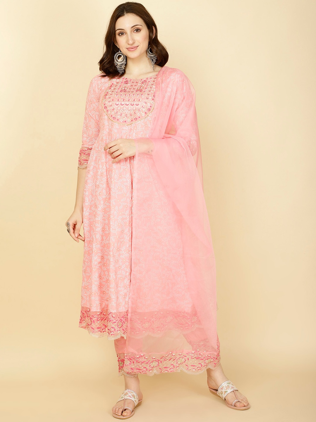 Meena Bazaar Floral Printed Gotta Patti Anarkali Kurta With Trousers & Dupatta, Pink
Meena Bazaar Floral Printed Gotta Patti Anarkali Kurta With Trousers & Dupatta, Pink