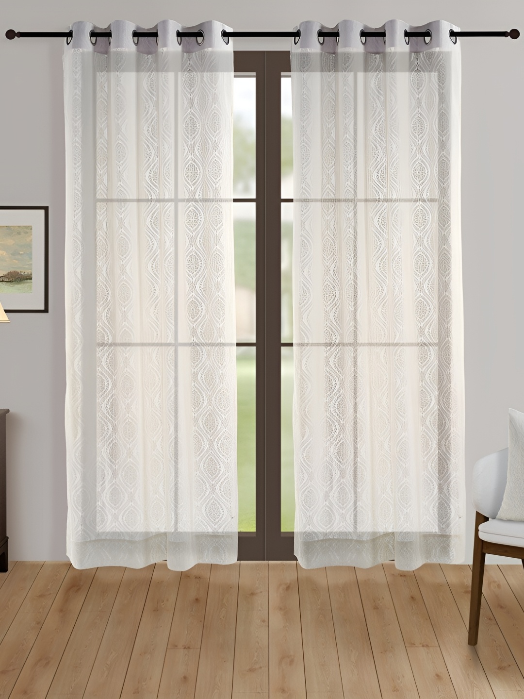 Swayam Sheer Love Ivory Ethnic Motif Light Filtering 40% Blackout Door Curtain- 46x90, White
Swayam Sheer Love Ivory Ethnic Motif Light Filtering 40% Blackout Door Curtain- 46x90, White