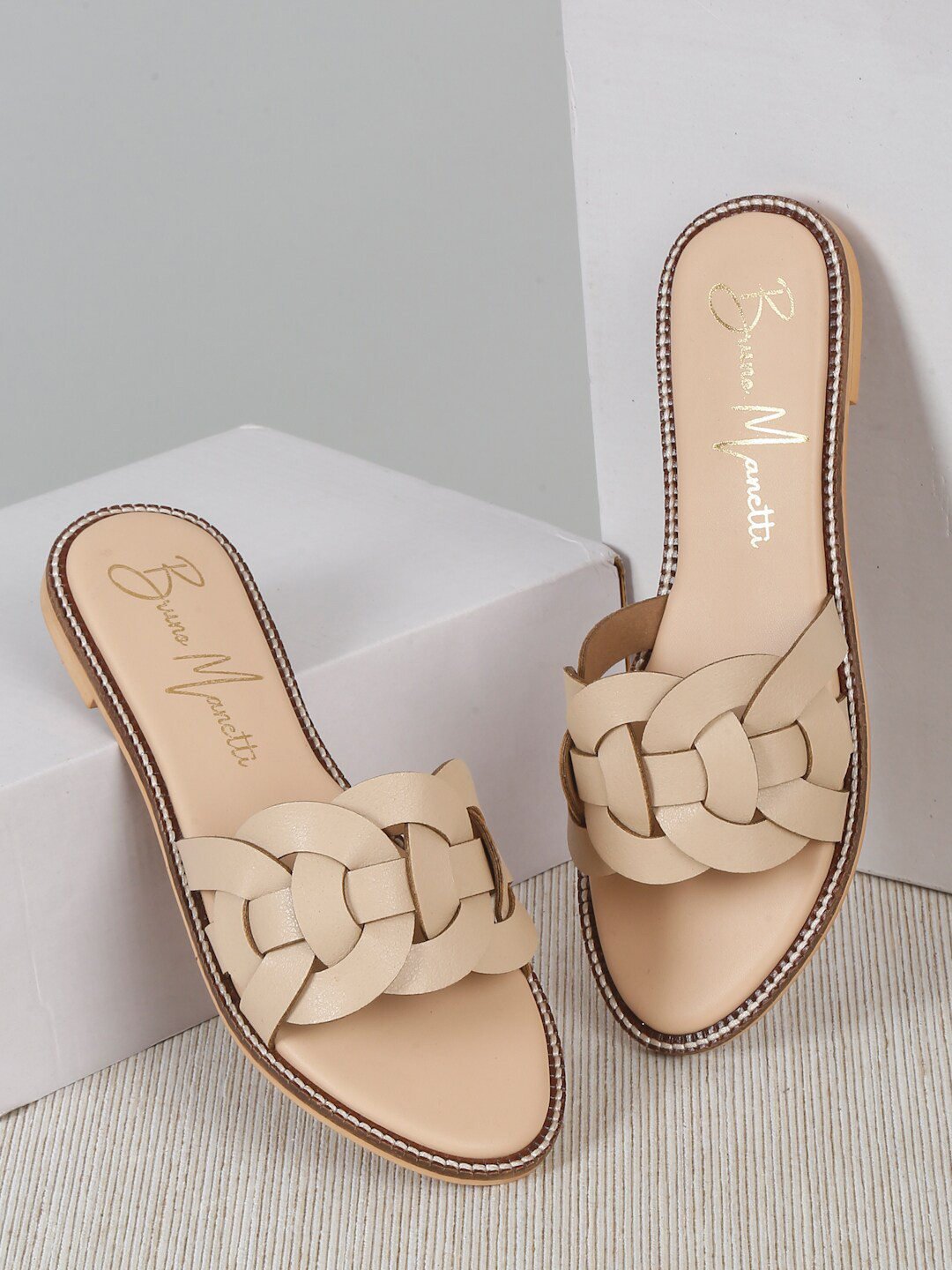 Bruno Manetti Textured Open Toe Flats, Beige 
Bruno Manetti Textured Open Toe Flats, Beige