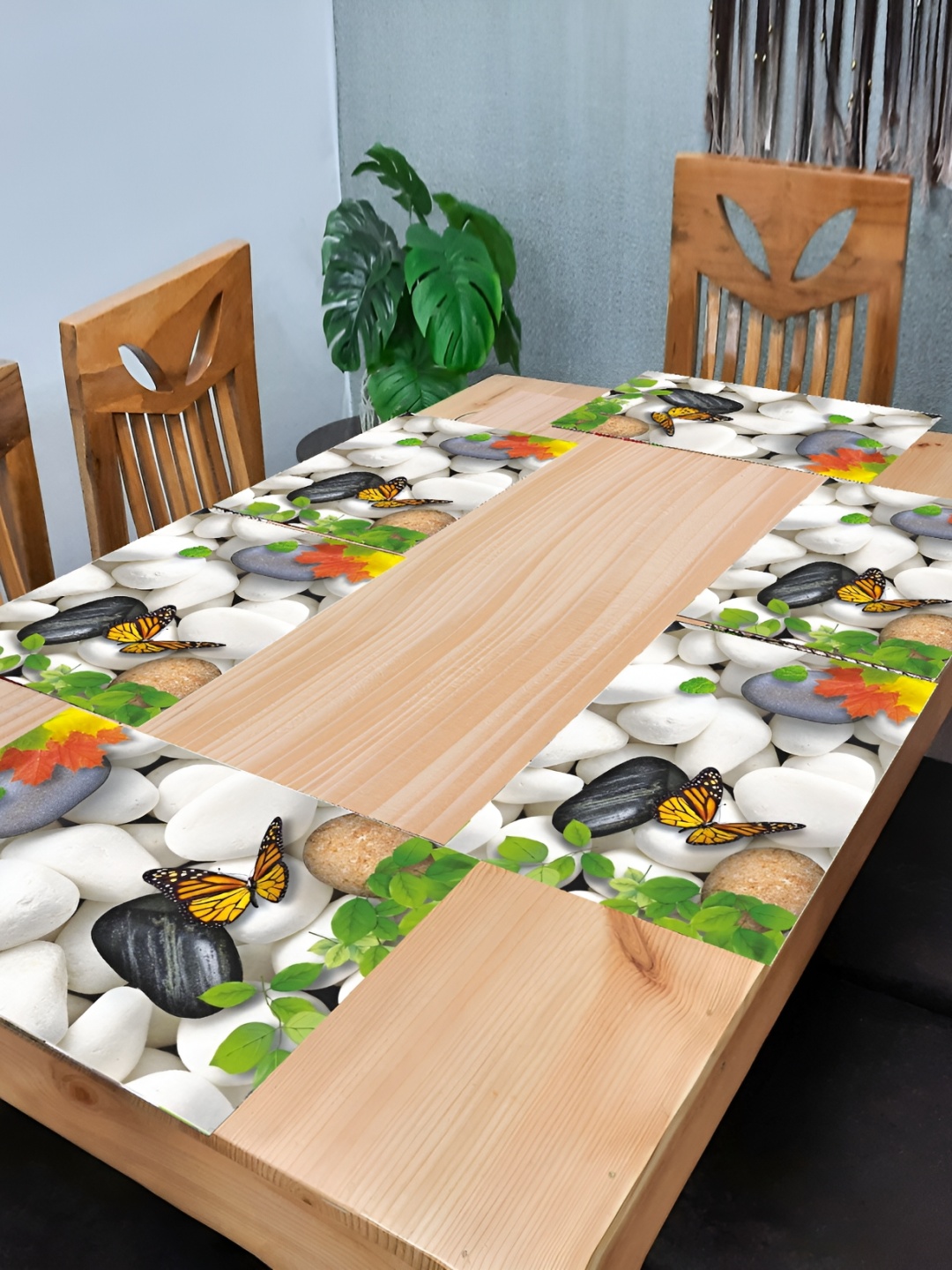 REVEXO White & Green 6 Pieces Printed Table Placemats