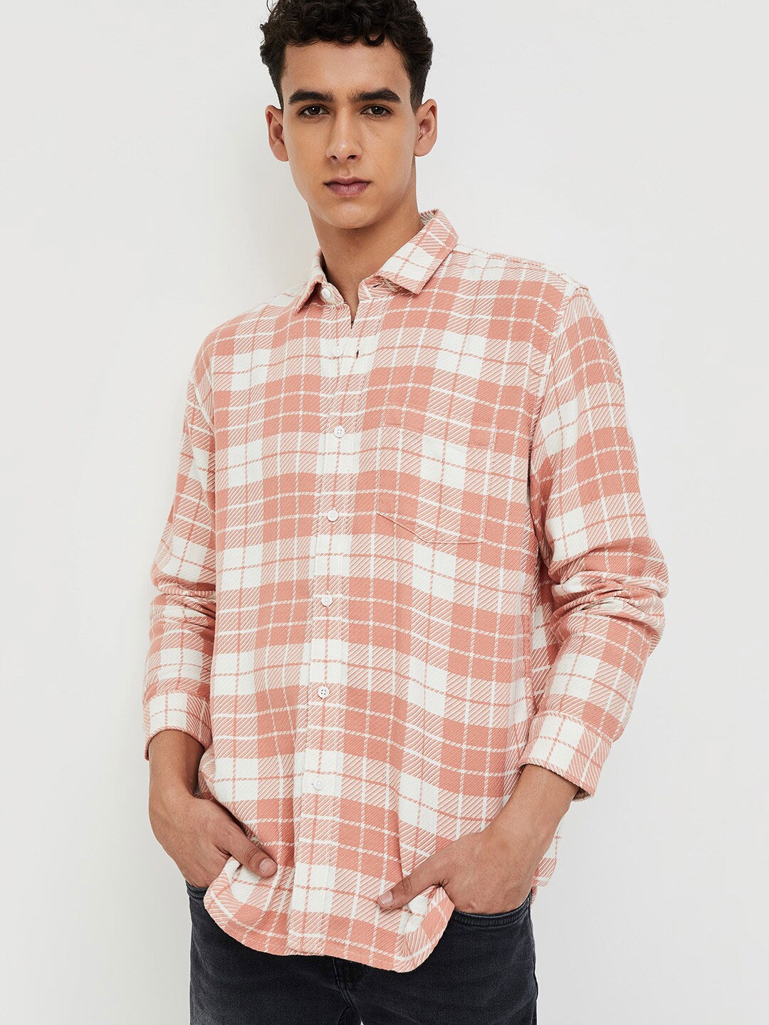Forca by Lifestyle Men Tartan Checked Spread Collar Long Sleeves Cotton Casual Shirt, Peach
Forca by Lifestyle Men Tartan Checked Spread Collar Long Sleeves Cotton Casual Shirt, Peach