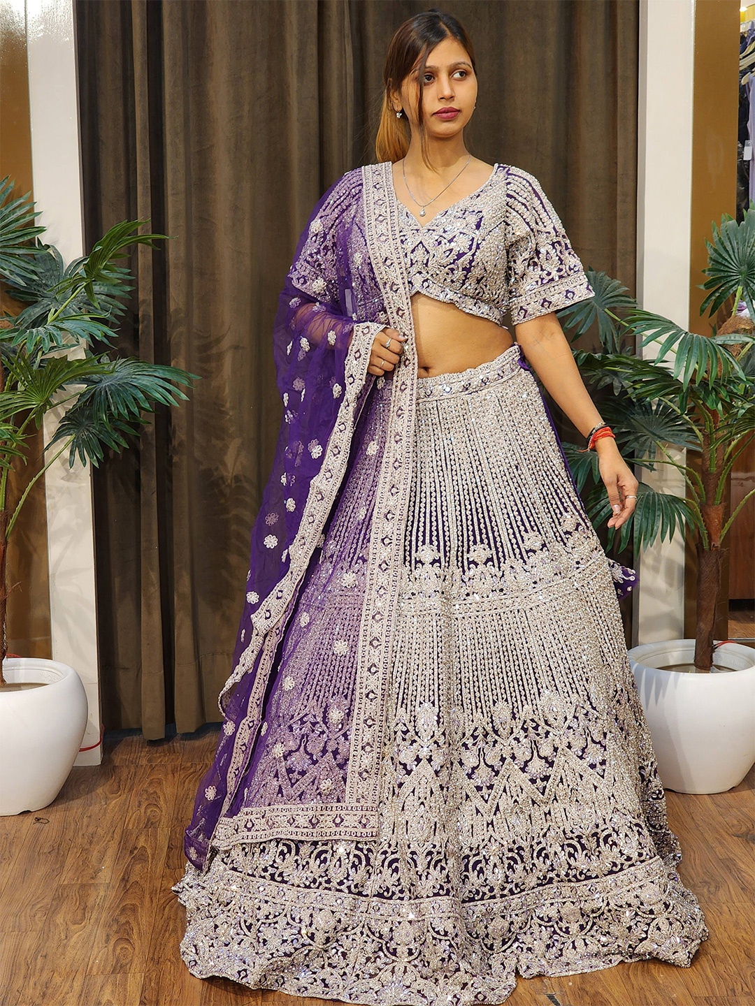 Durga clothing Embroidered Beads and Stones Ready to Wear Lehenga & Blouse With Dupatta, Purple
Durga clothing Embroidered Beads and Stones Ready to Wear Lehenga & Blouse With Dupatta, Purple